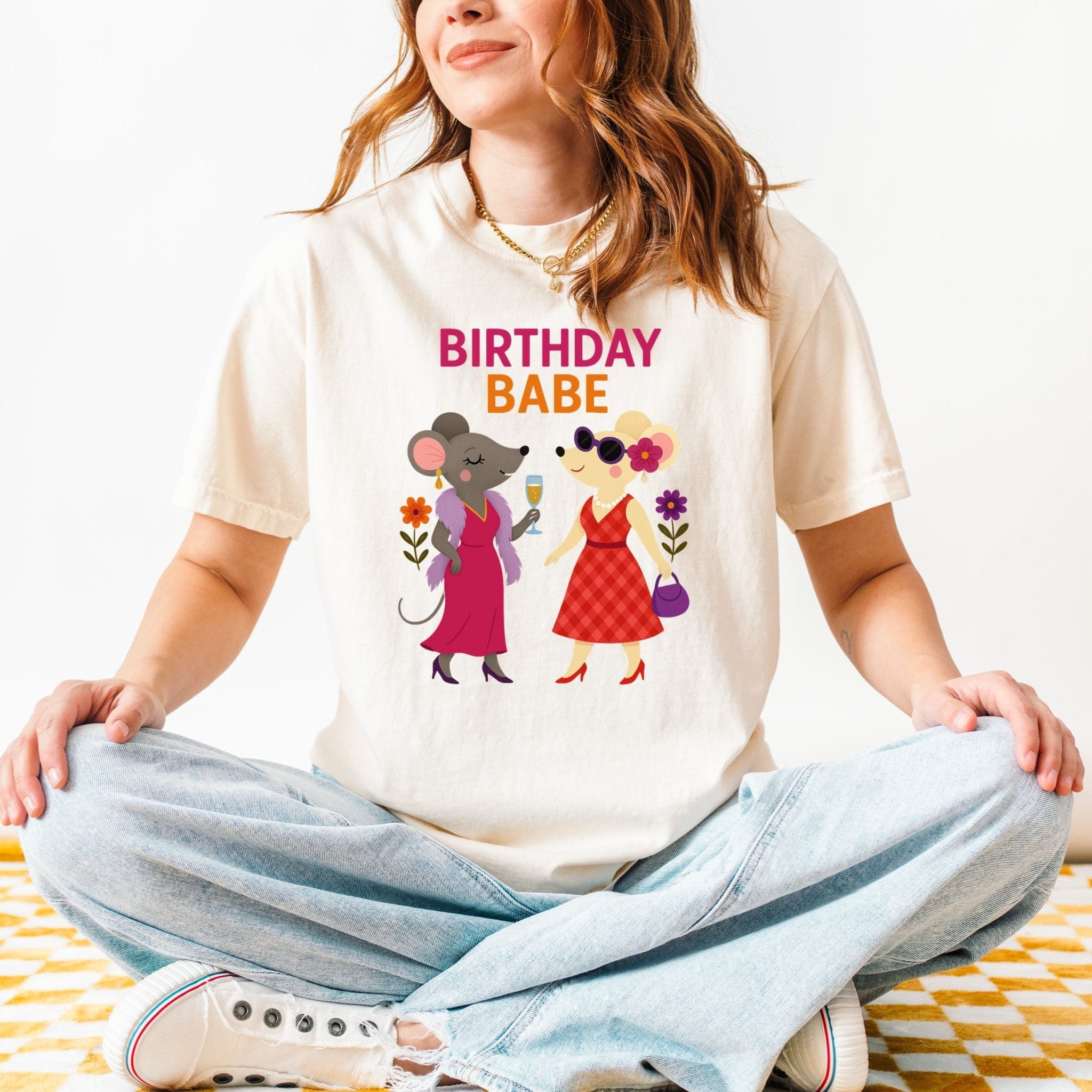Birthday Babe Shirt, Comfort Colours Lesbian Mouse Tee, Femme Birthday Gift for Her, Glam Gay Mouse T-Shirt - Craig Michael Design