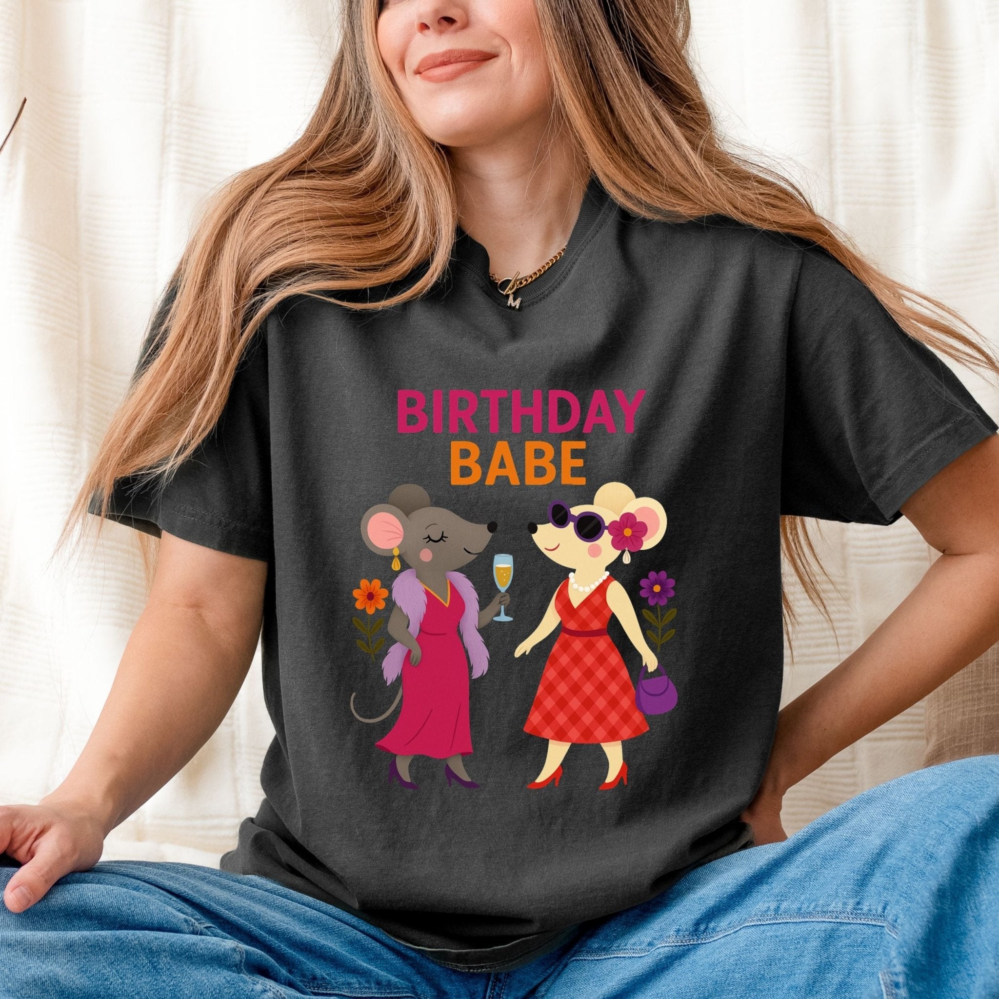 Birthday Babe Shirt, Comfort Colours Lesbian Mouse Tee, Femme Birthday Gift for Her, Glam Gay Mouse T-Shirt - Craig Michael Design