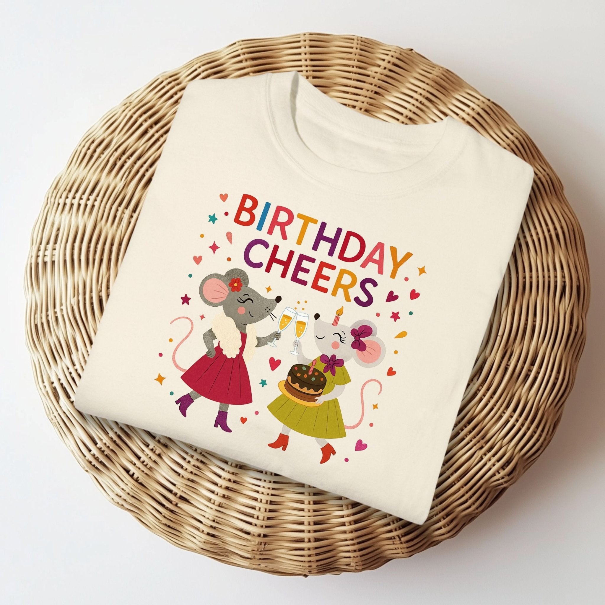 Birthday Cheers T-Shirt, Comfort Colours Lesbian Birthday Tee, Funny Mouse Couple Gift for Her, Embroidered Style Party Shirt - Craig Michael Design