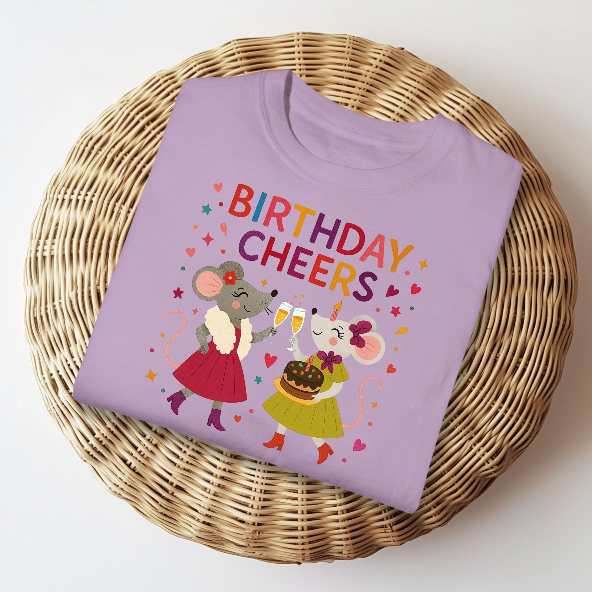 Birthday Cheers T-Shirt, Comfort Colours Lesbian Birthday Tee, Funny Mouse Couple Gift for Her, Embroidered Style Party Shirt - Craig Michael Design