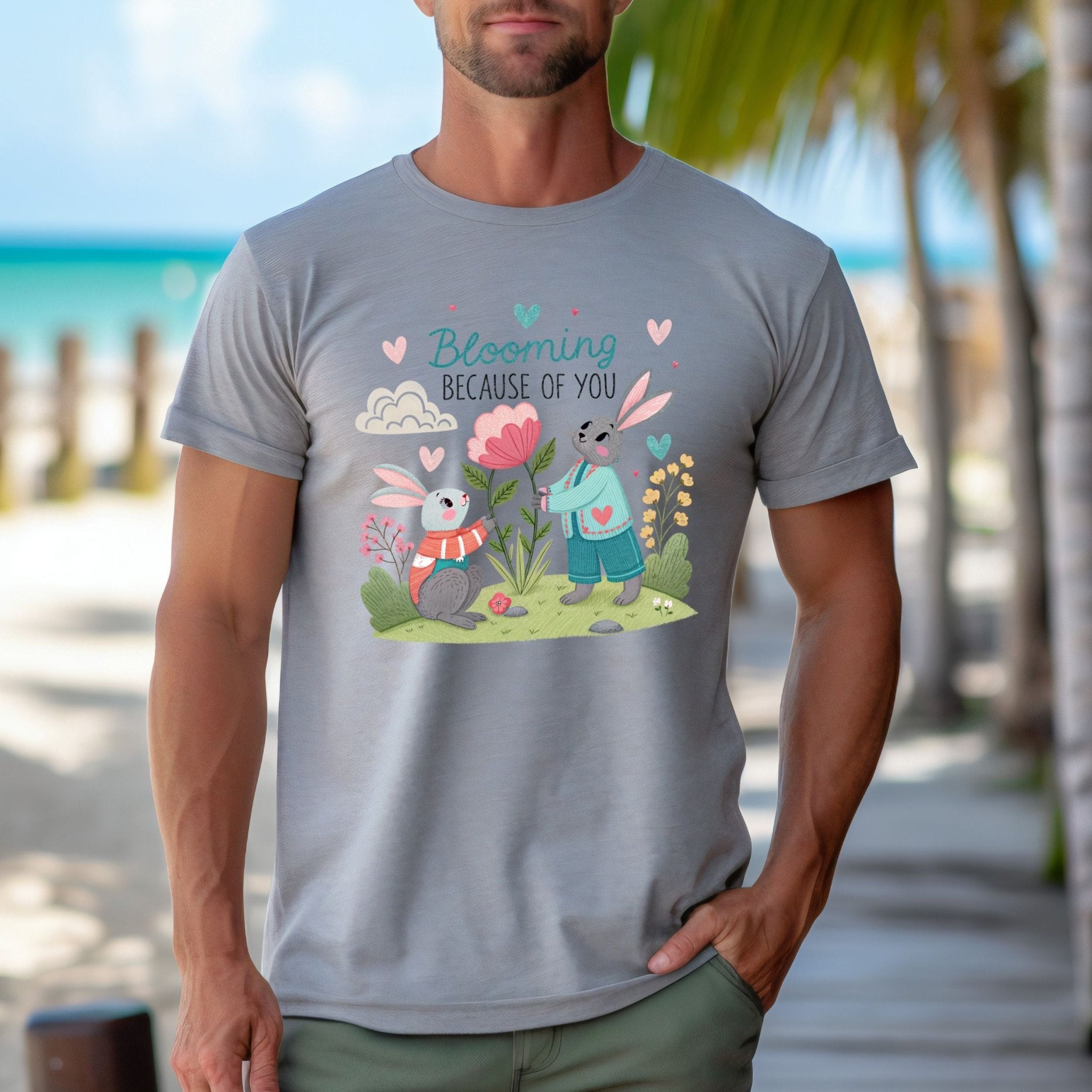 Blooming Because of You Shirt, Cute Gay Couple Bunny T-Shirt - Craig Michael Design