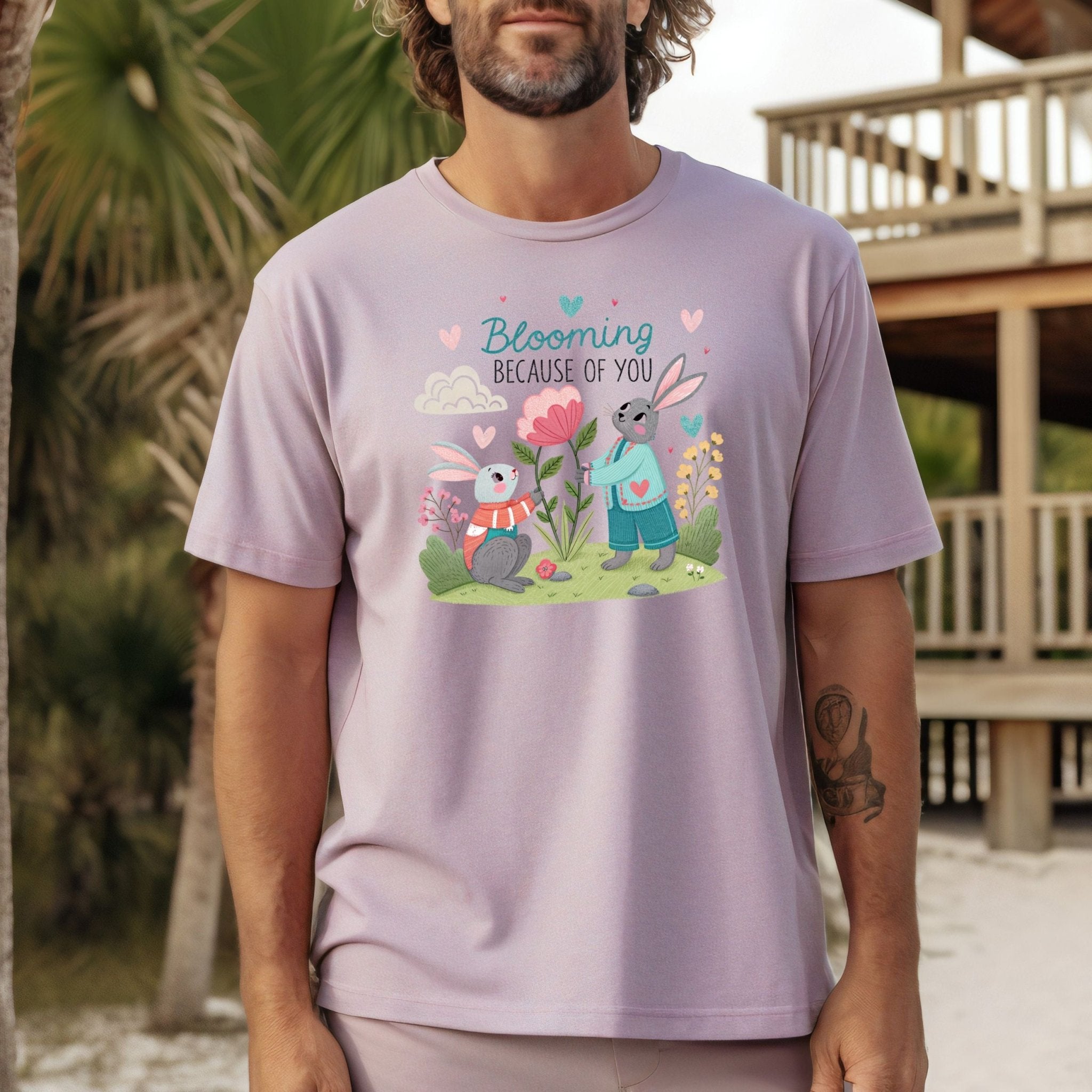 Blooming Because of You Shirt, Cute Gay Couple Bunny T-Shirt - Craig Michael Design