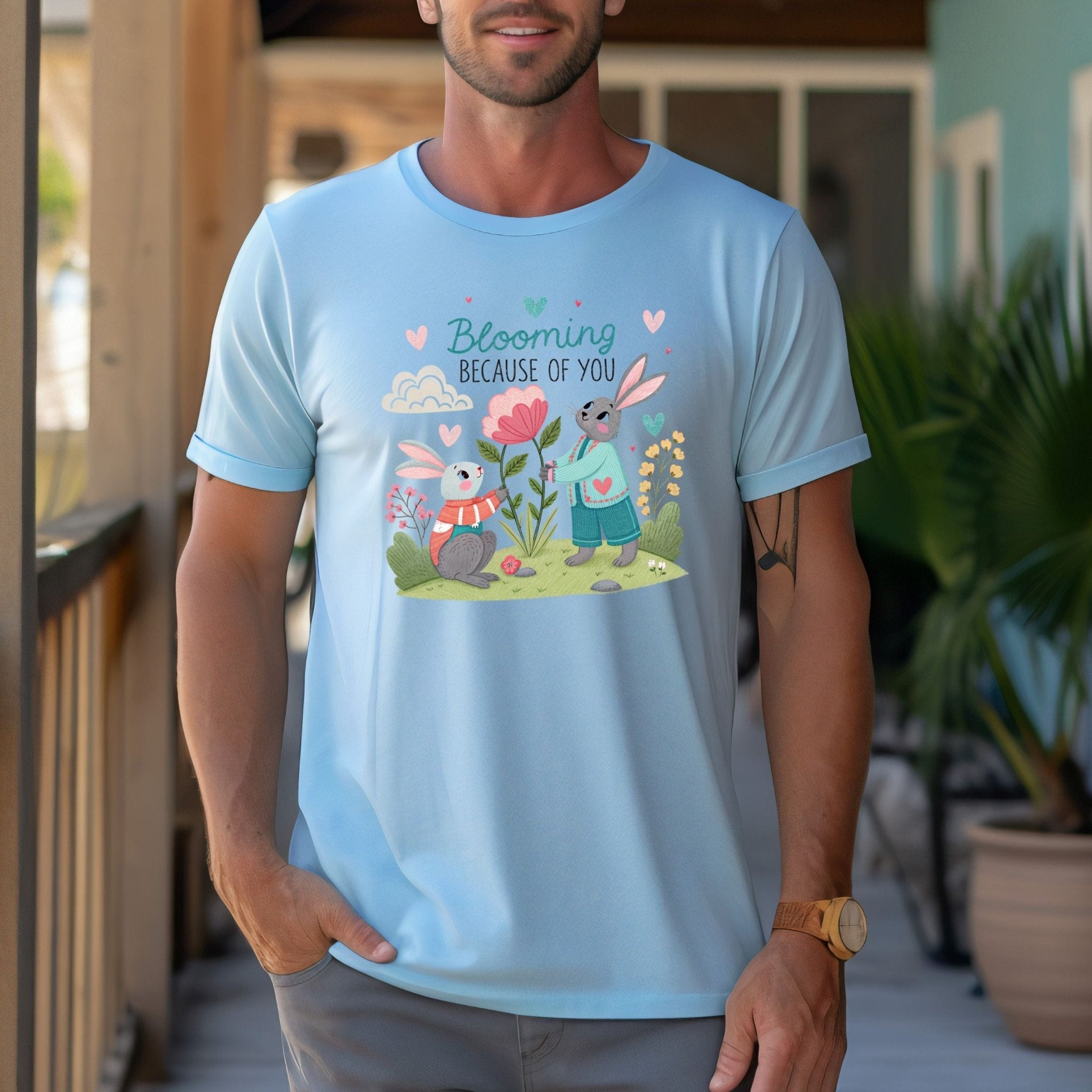 Blooming Because of You Shirt, Cute Gay Couple Bunny T-Shirt - Craig Michael Design