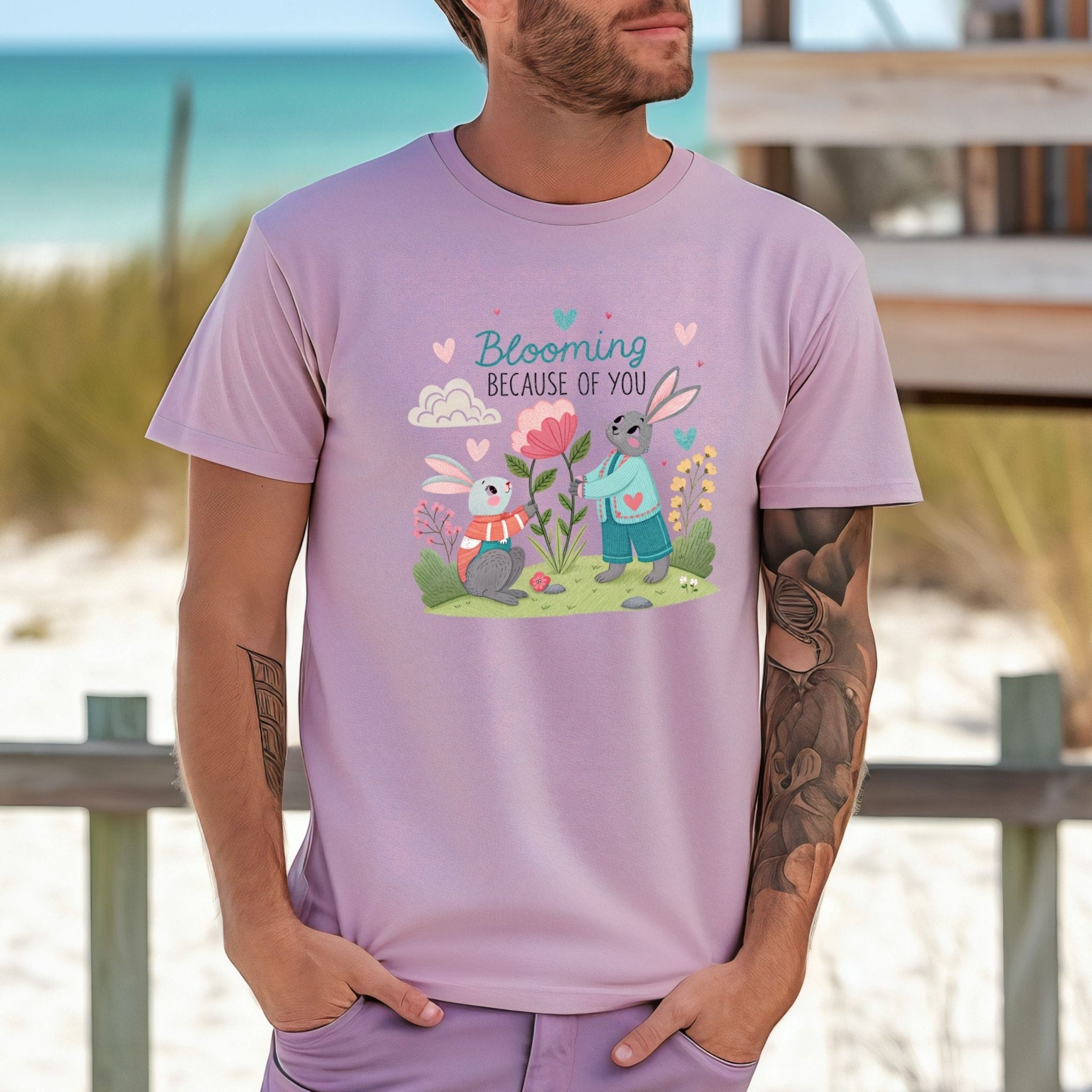 Blooming Because of You Shirt, Cute Gay Couple Bunny T-Shirt - Craig Michael Design
