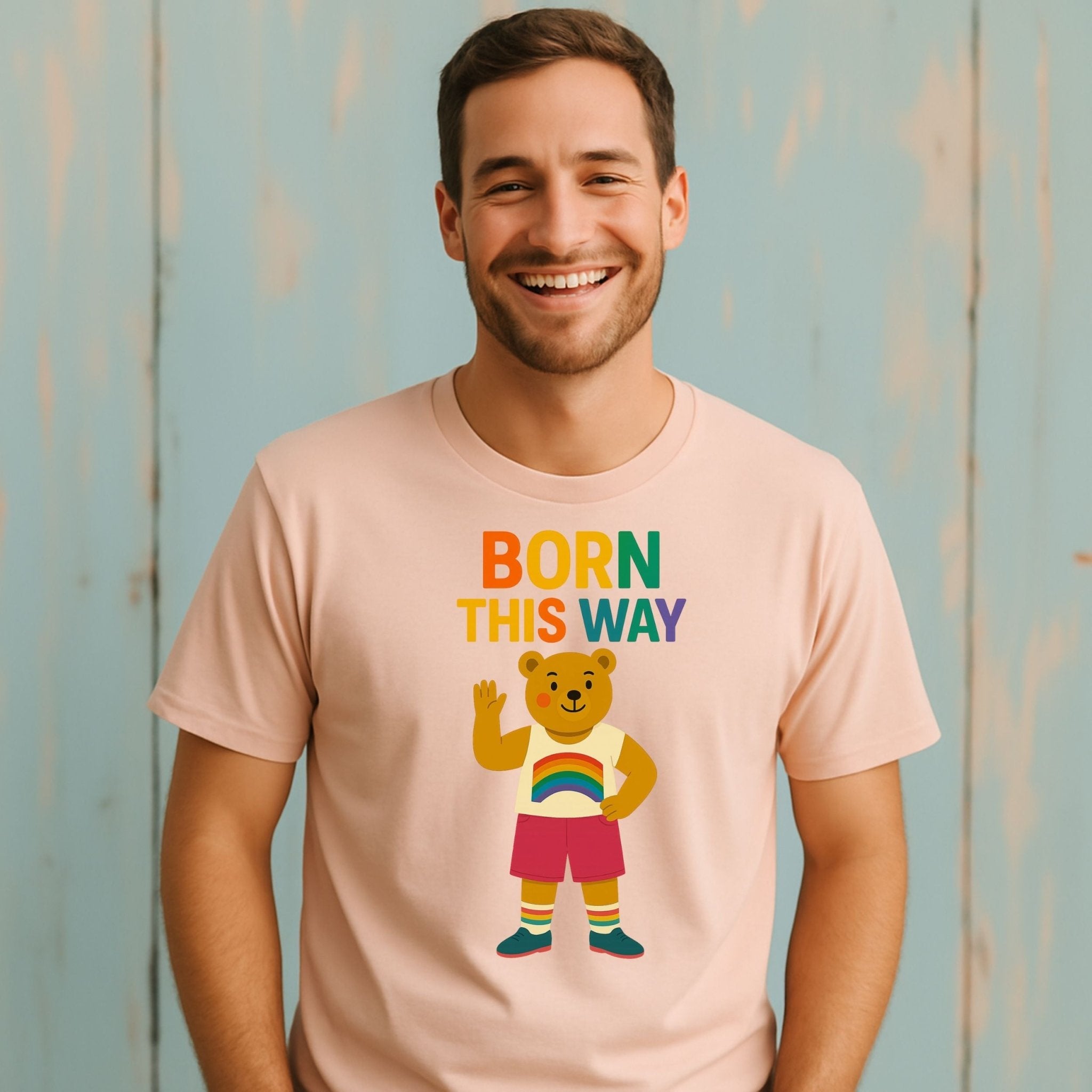 Born This Way Shirt, Gay Pride Rainbow Bear Tee, LGBTQ Affirmation Top - Craig Michael Design