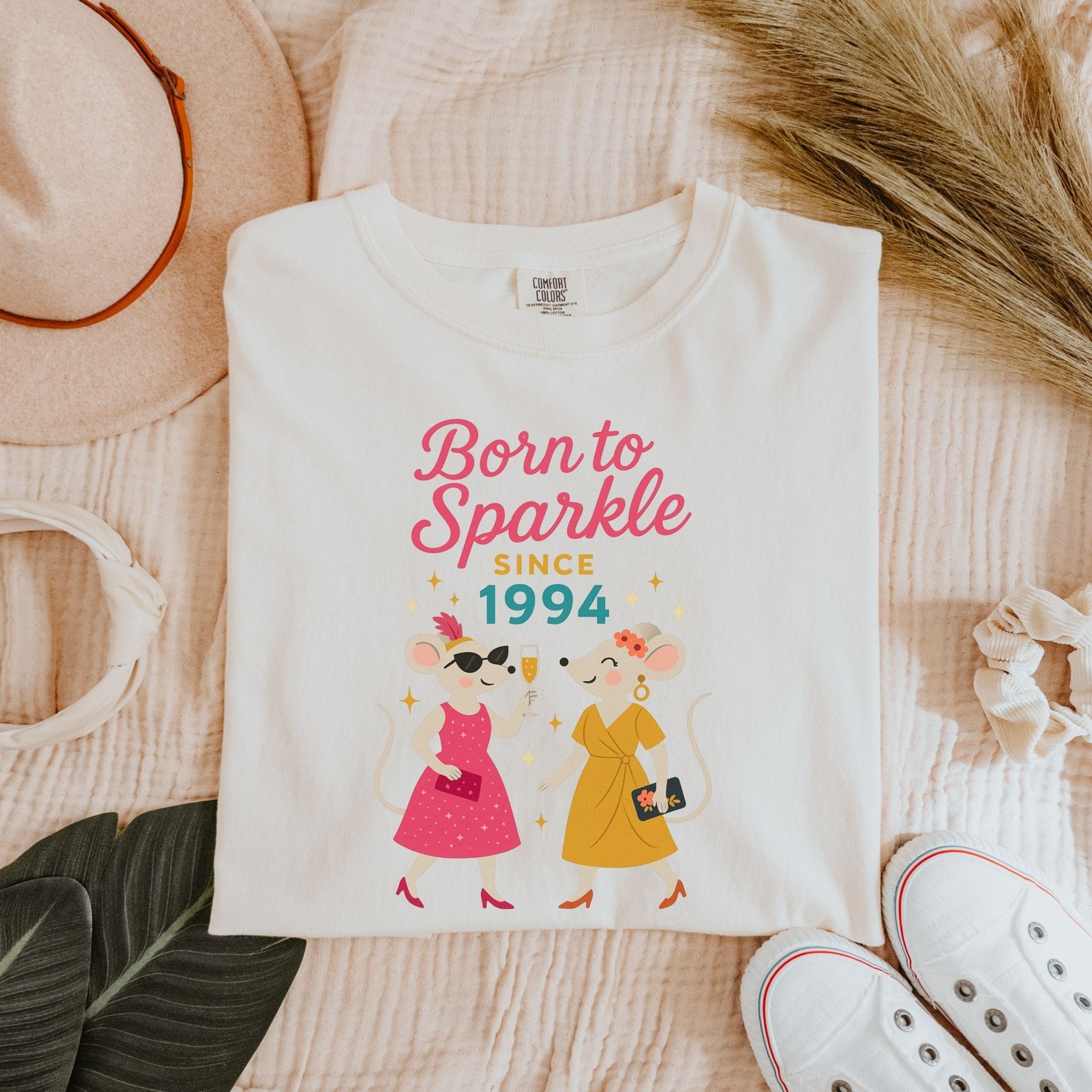 Born to Sparkle 1994 Tee, Comfort Colours Birthday Shirt, Lesbian Mouse Couple Gift, Retro Femme 30th Birthday Top - Craig Michael Design