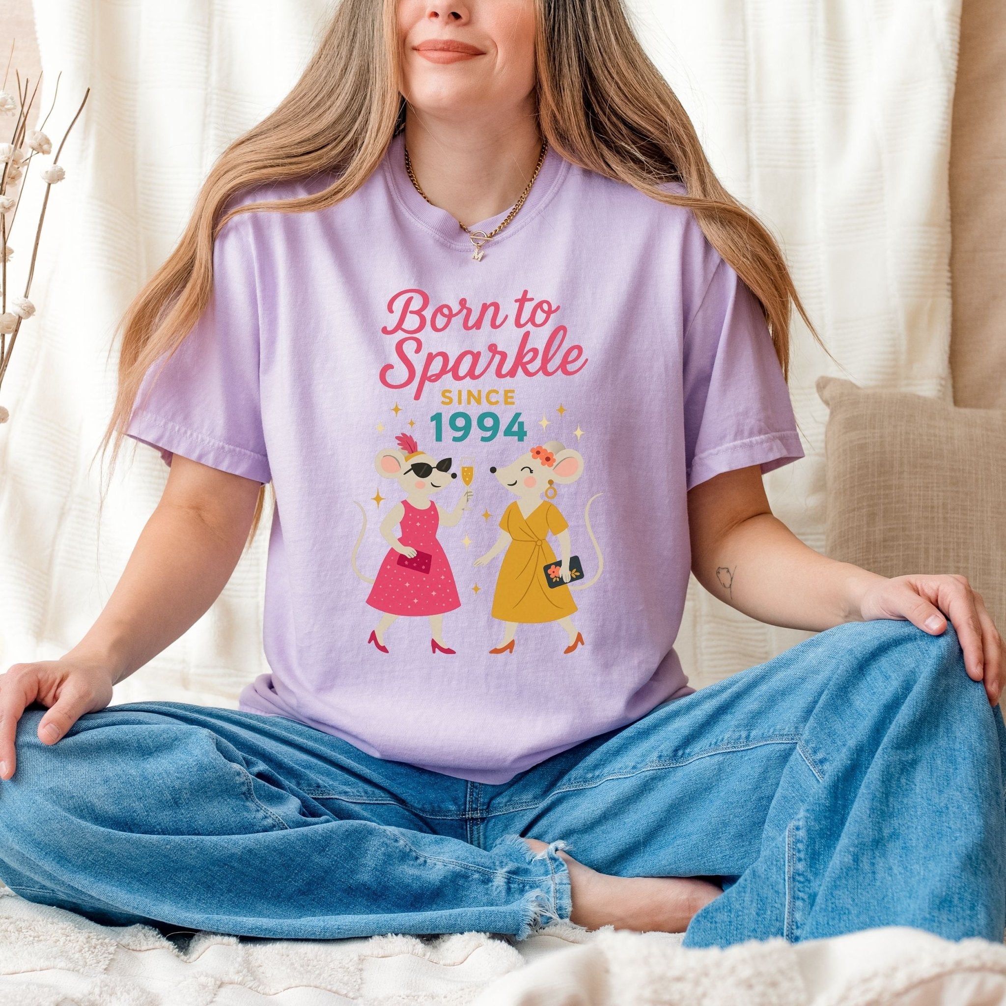 Born to Sparkle 1994 Tee, Comfort Colours Birthday Shirt, Lesbian Mouse Couple Gift, Retro Femme 30th Birthday Top - Craig Michael Design
