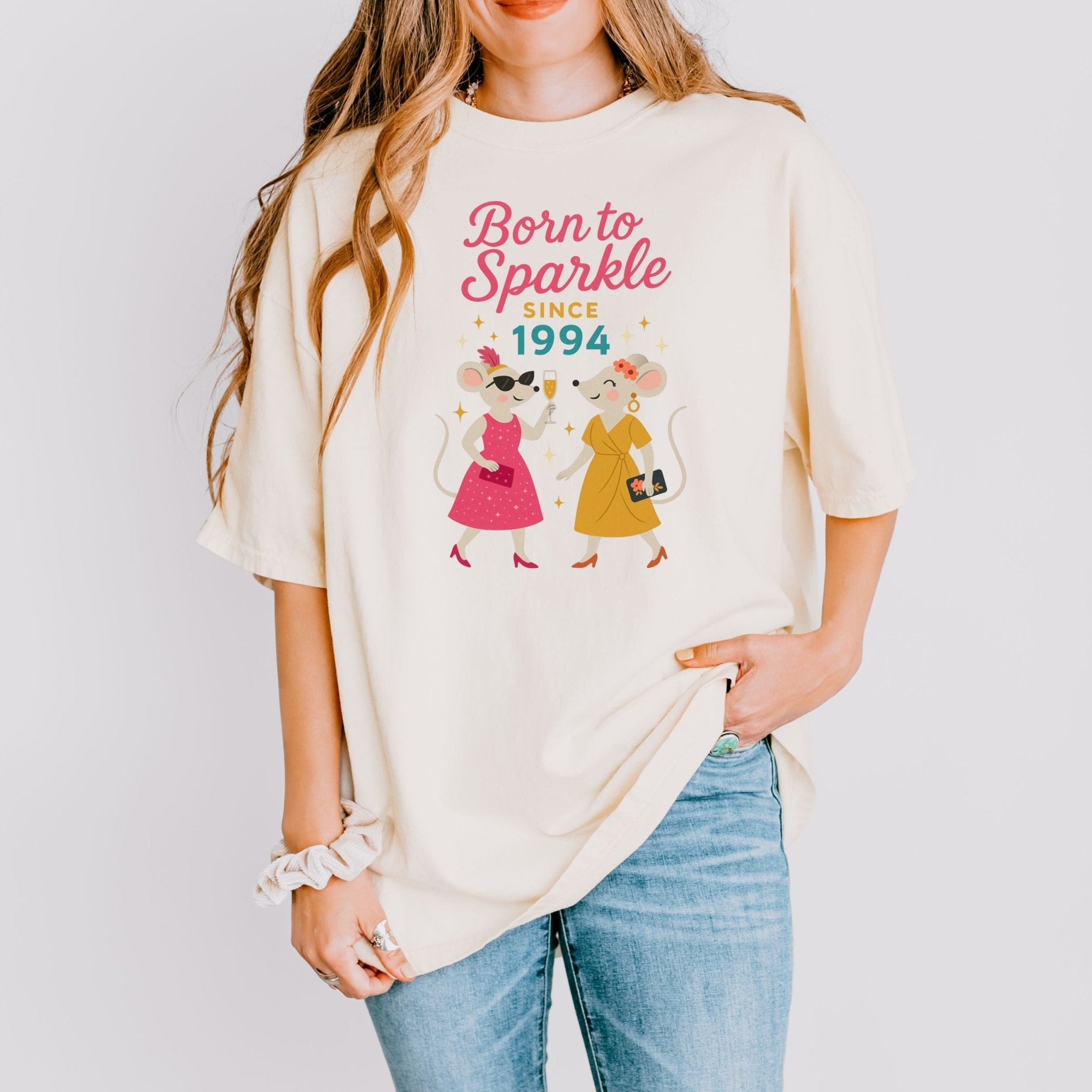 Born to Sparkle 1994 Tee, Comfort Colours Birthday Shirt, Lesbian Mouse Couple Gift, Retro Femme 30th Birthday Top - Craig Michael Design