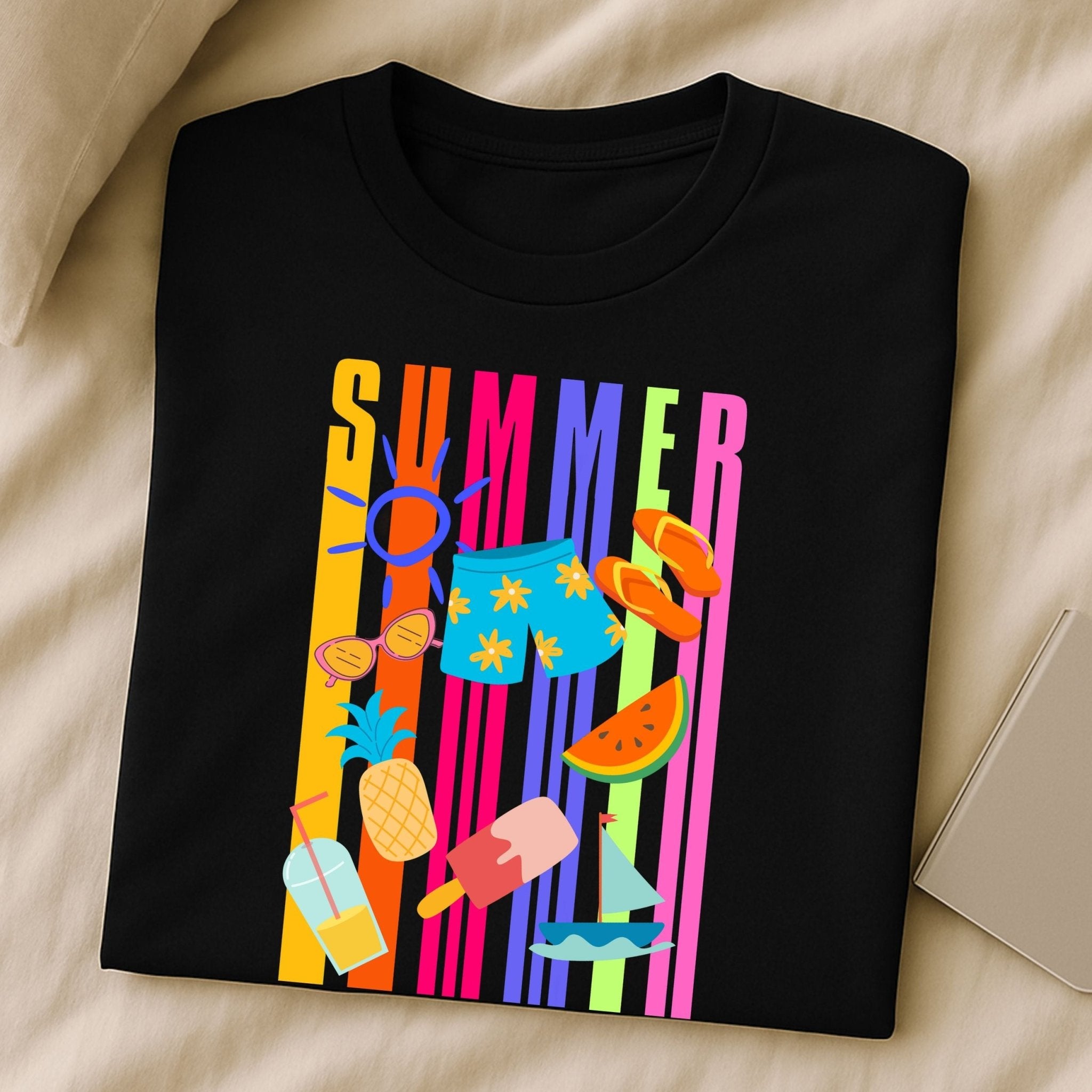 Bright Summer T-Shirt, Colourful Beach Shirt for Women, Tropical Holiday Tee - Craig Michael Design
