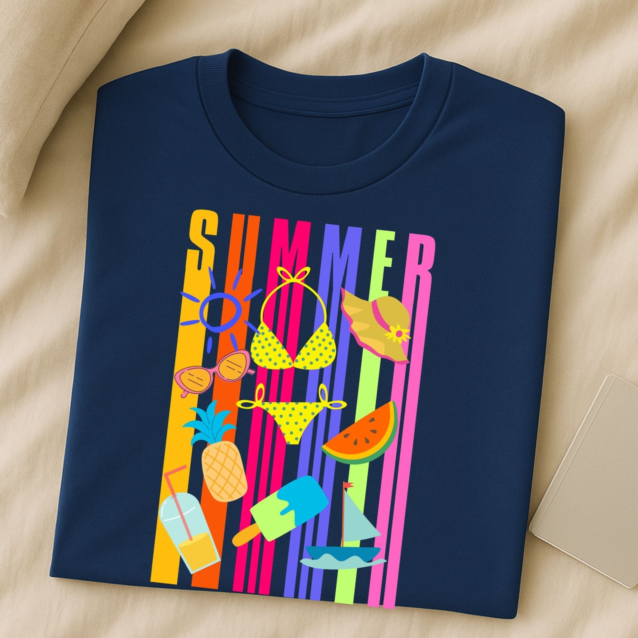 Bright Summer T-Shirt, Colourful Beach Shirt for Women, Tropical Holiday Tee - Craig Michael Design