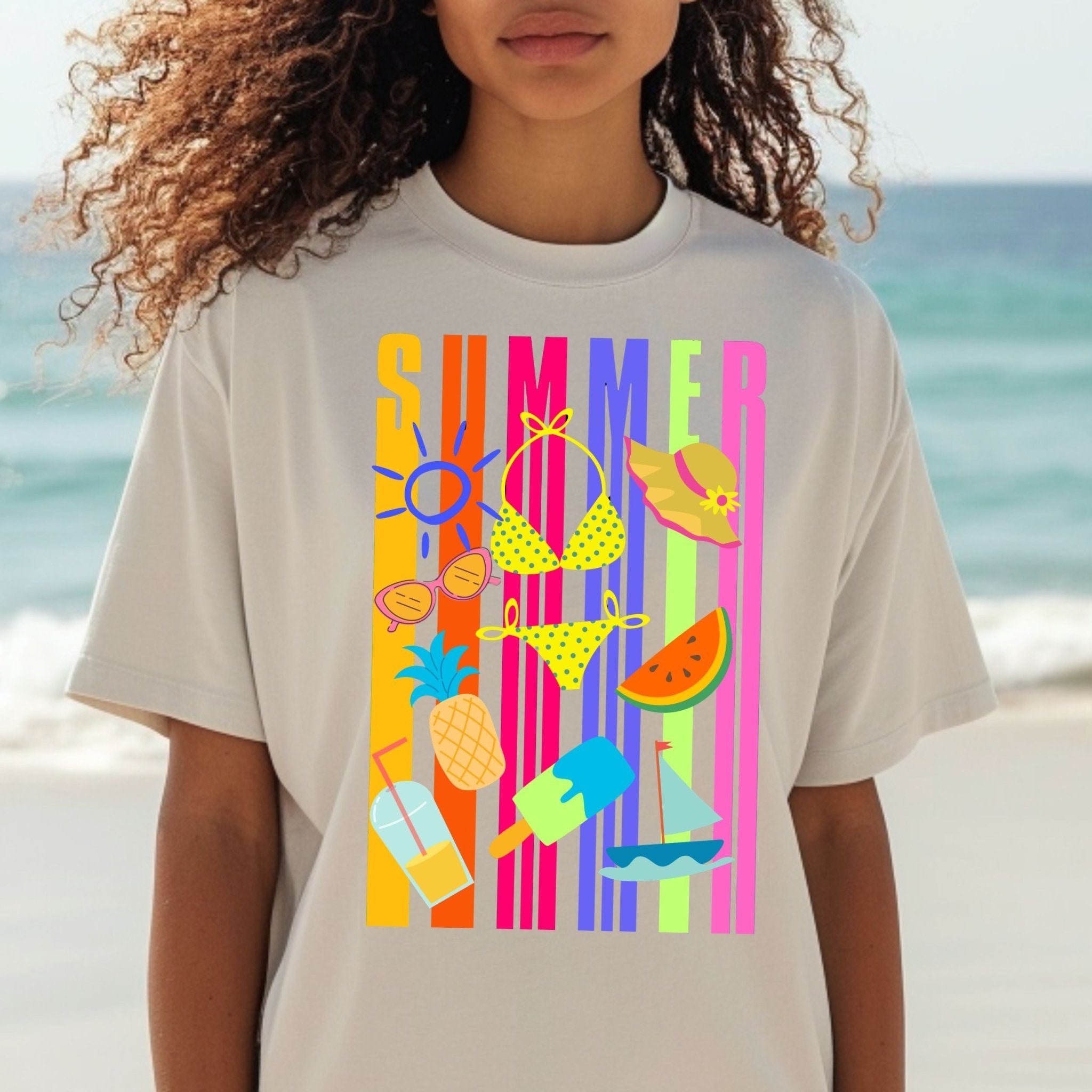 Bright Summer T-Shirt, Colourful Beach Shirt for Women, Tropical Holiday Tee - Craig Michael Design