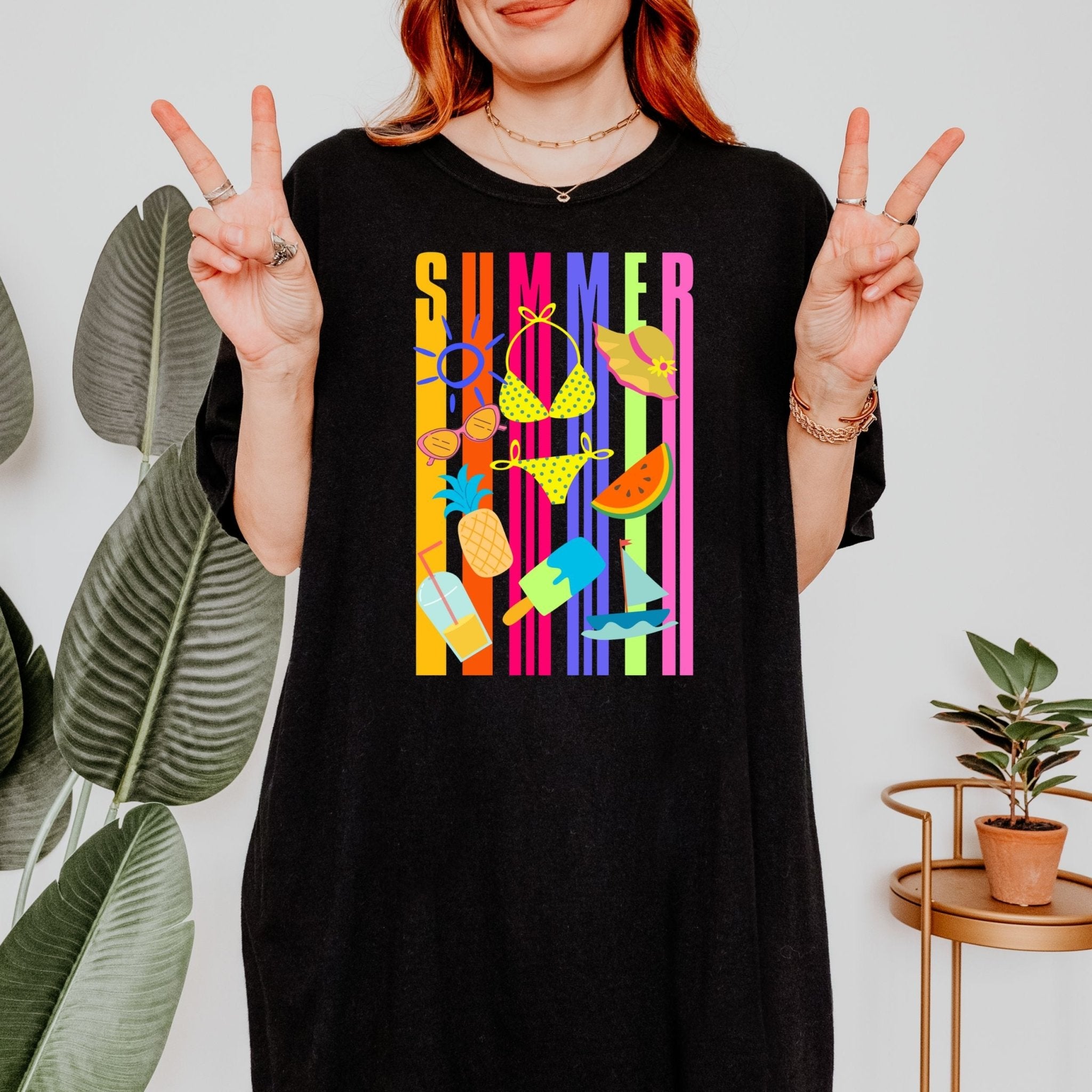 Bright Summer T-Shirt, Colourful Beach Shirt for Women, Tropical Holiday Tee - Craig Michael Design