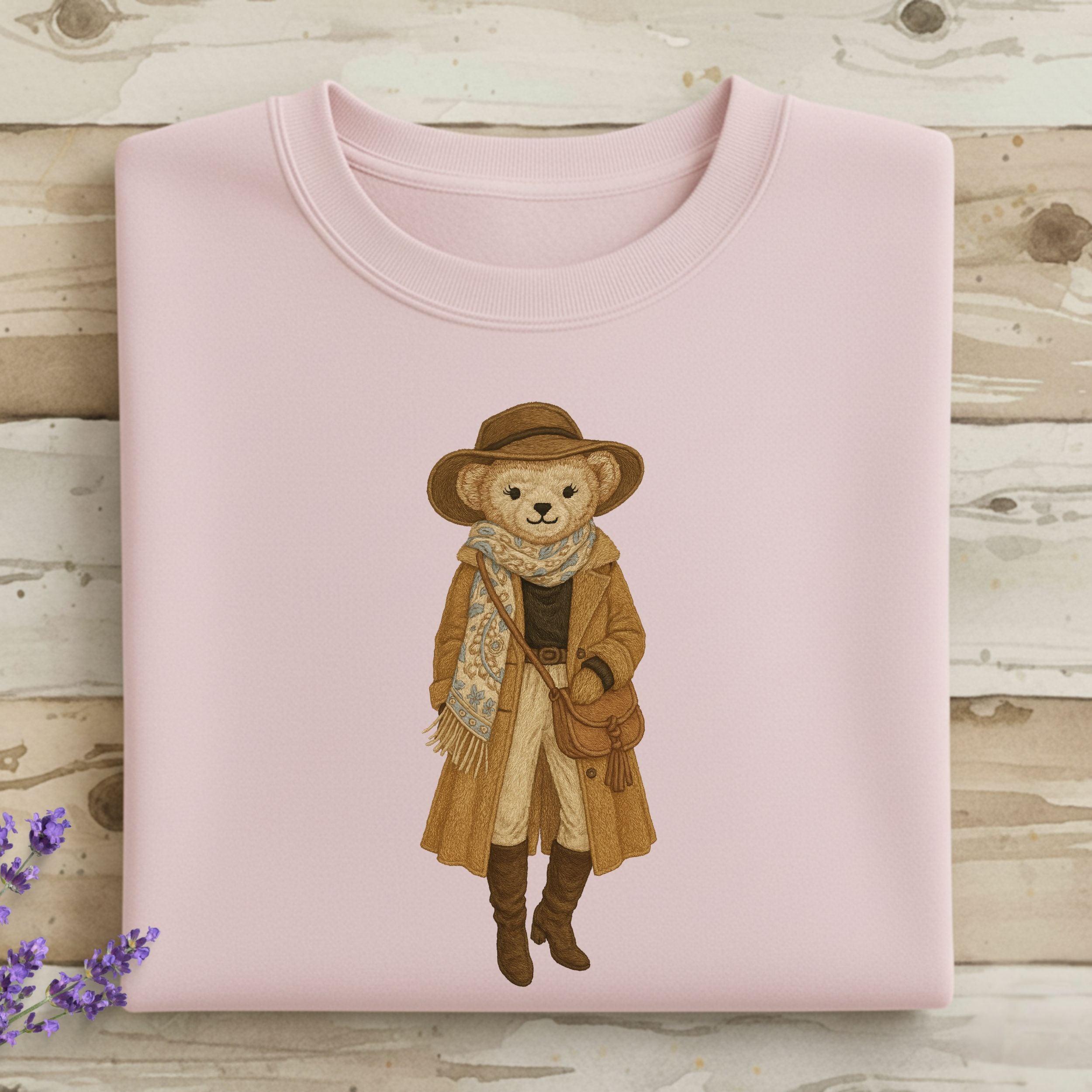 Stylish Bear Print Pullover with Hat and Scarf Design