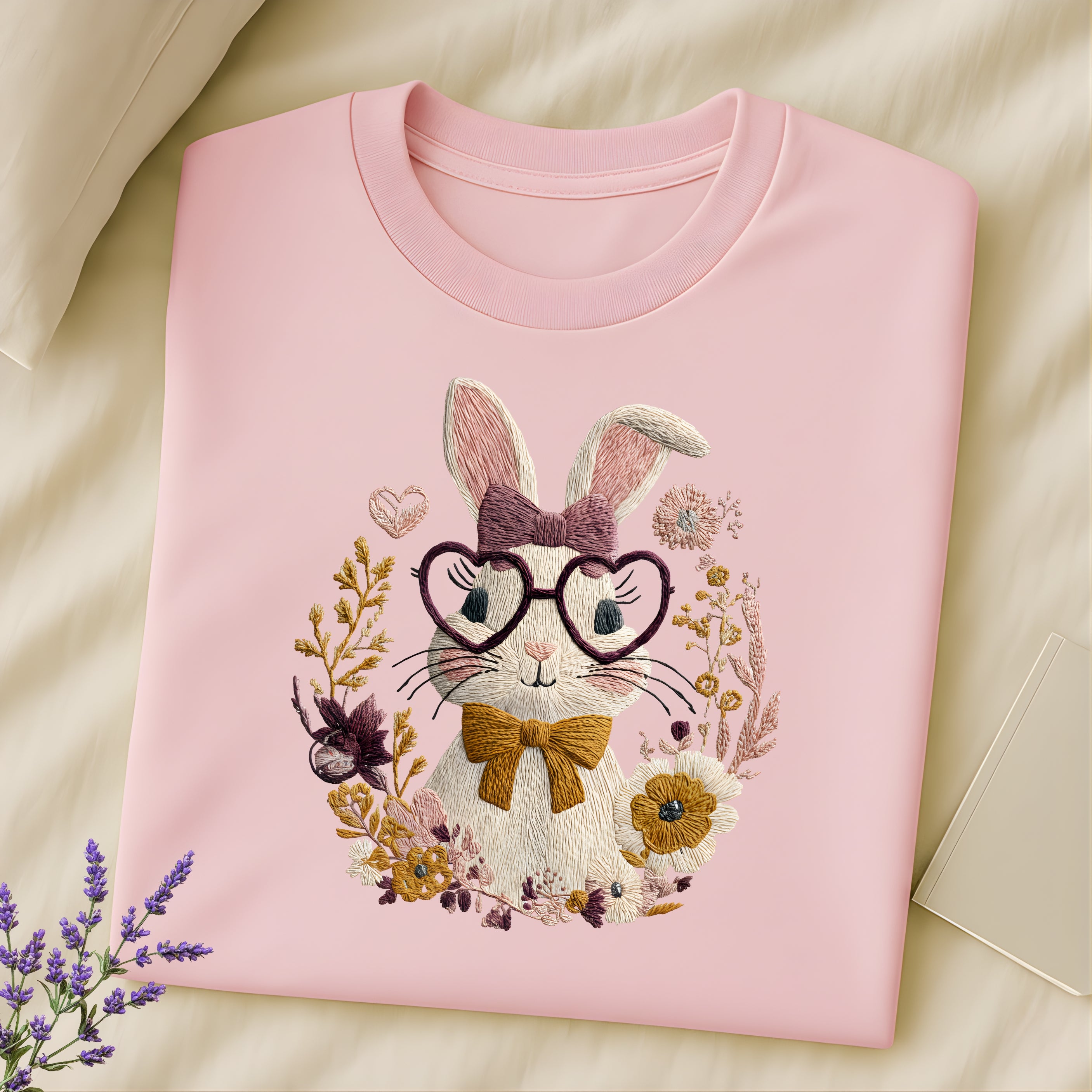 Adorable Bunny With Glasses And Floral Design Shirt