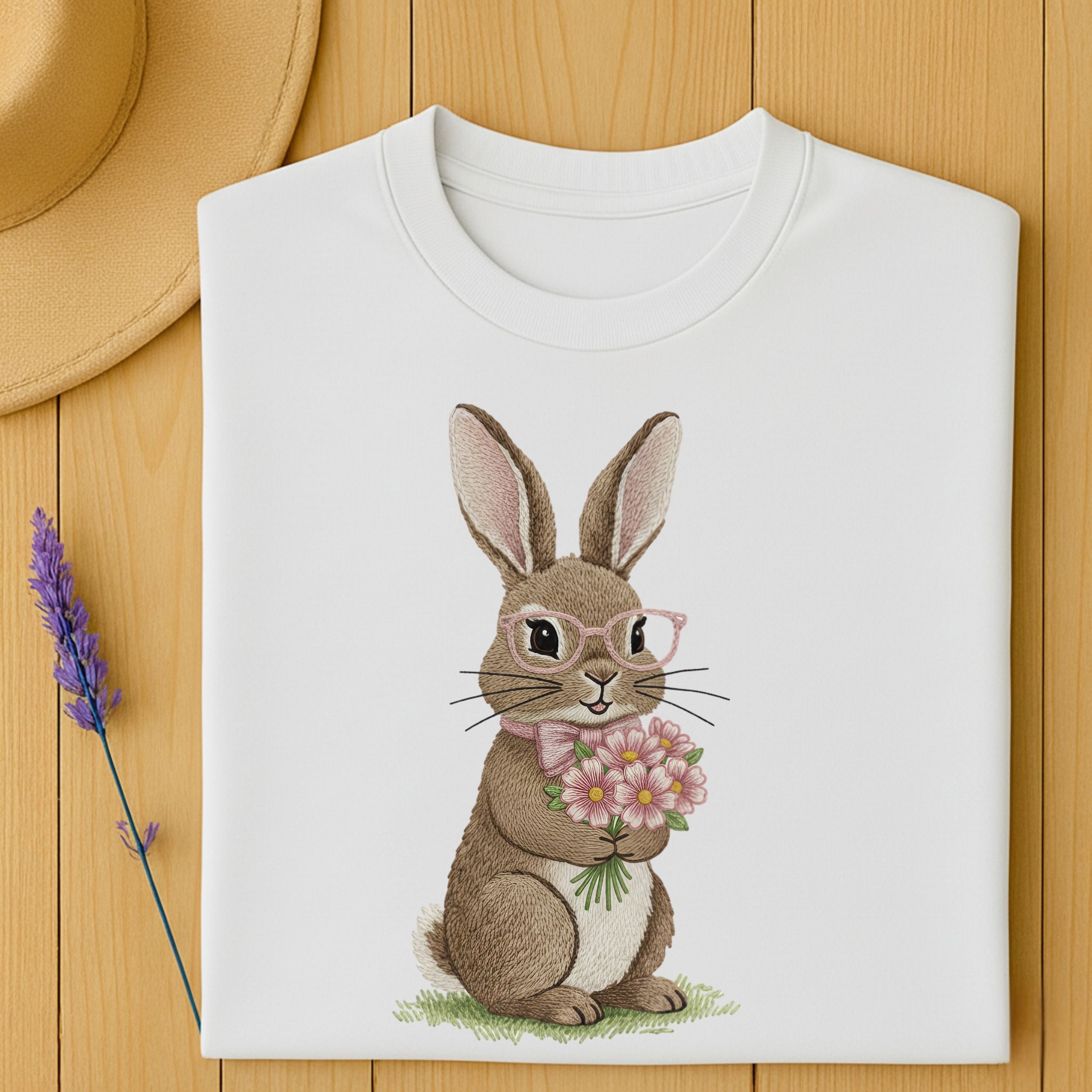 Adorable Rabbit with Glasses and Flowers T-Shirt
