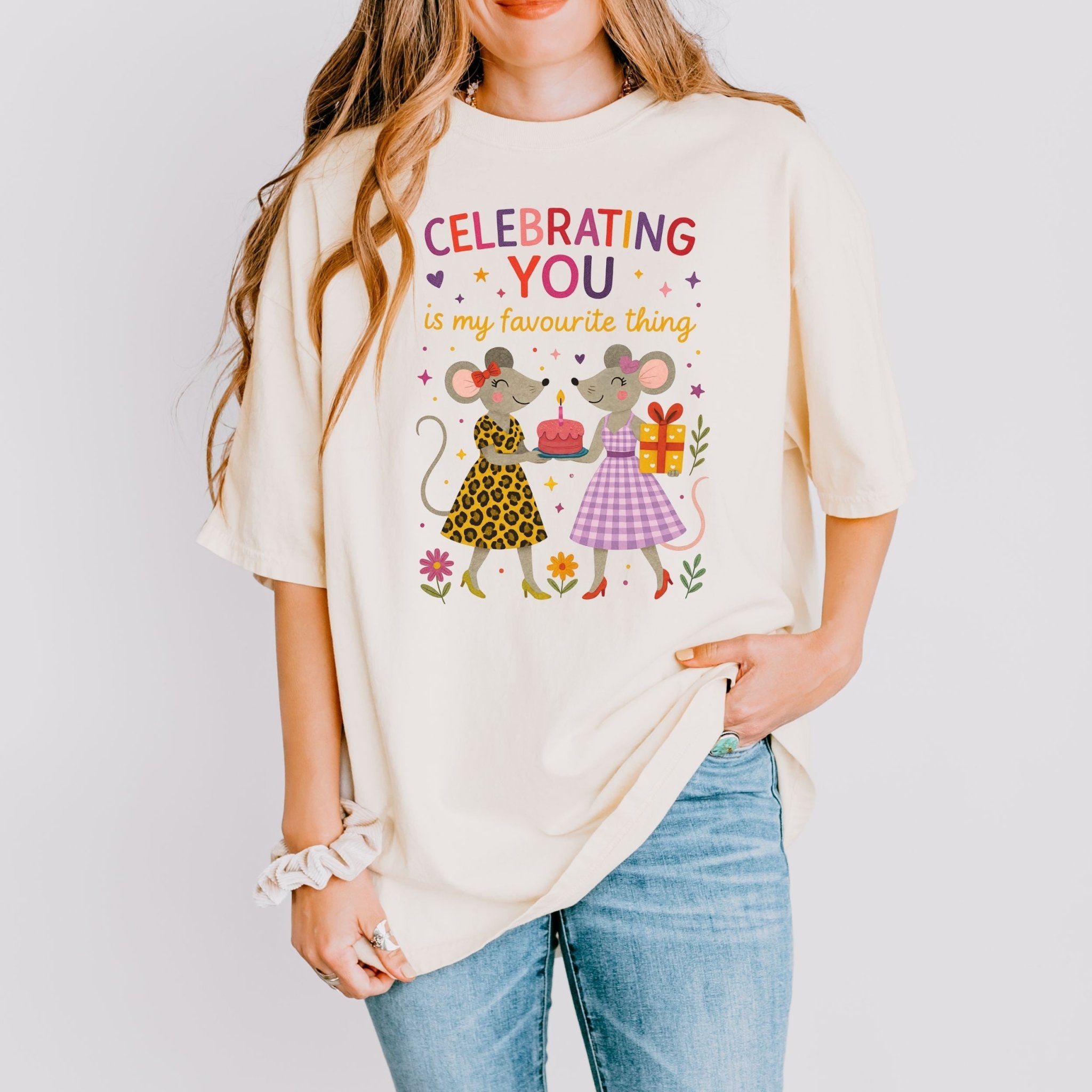 Celebrating You Birthday Shirt, Comfort Colours Mouse Couple Tee, Leopard Gingham Gift Top, Emotional Lesbian Friend T-Shirt - Craig Michael Design