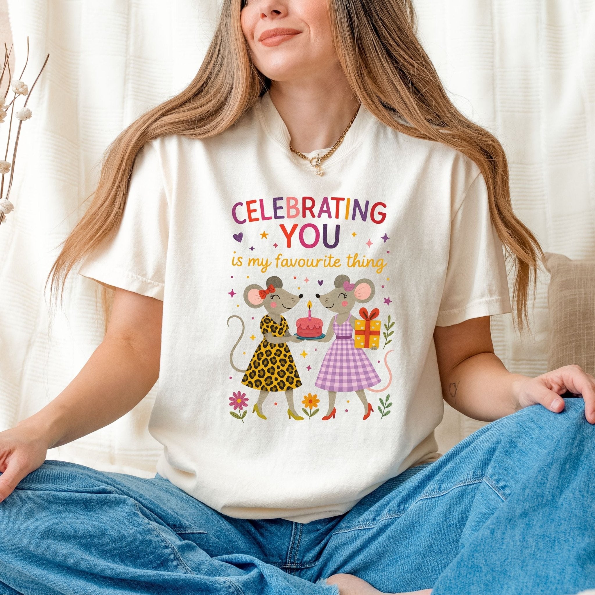 Celebrating You Birthday Shirt, Comfort Colours Mouse Couple Tee, Leopard Gingham Gift Top, Emotional Lesbian Friend T-Shirt - Craig Michael Design