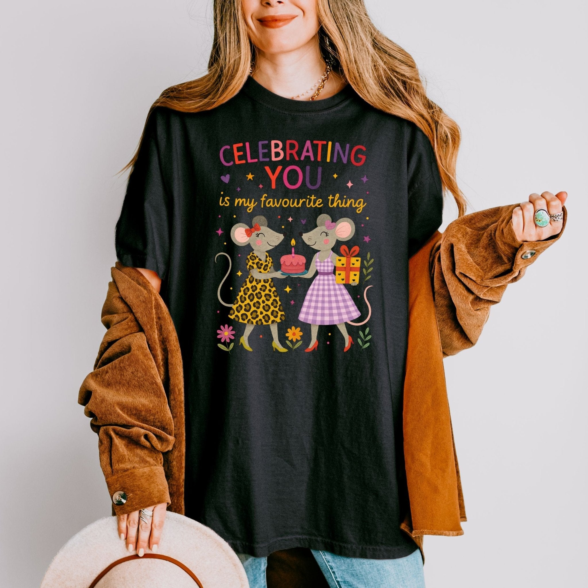 Celebrating You Birthday Shirt, Comfort Colours Mouse Couple Tee, Leopard Gingham Gift Top, Emotional Lesbian Friend T-Shirt - Craig Michael Design
