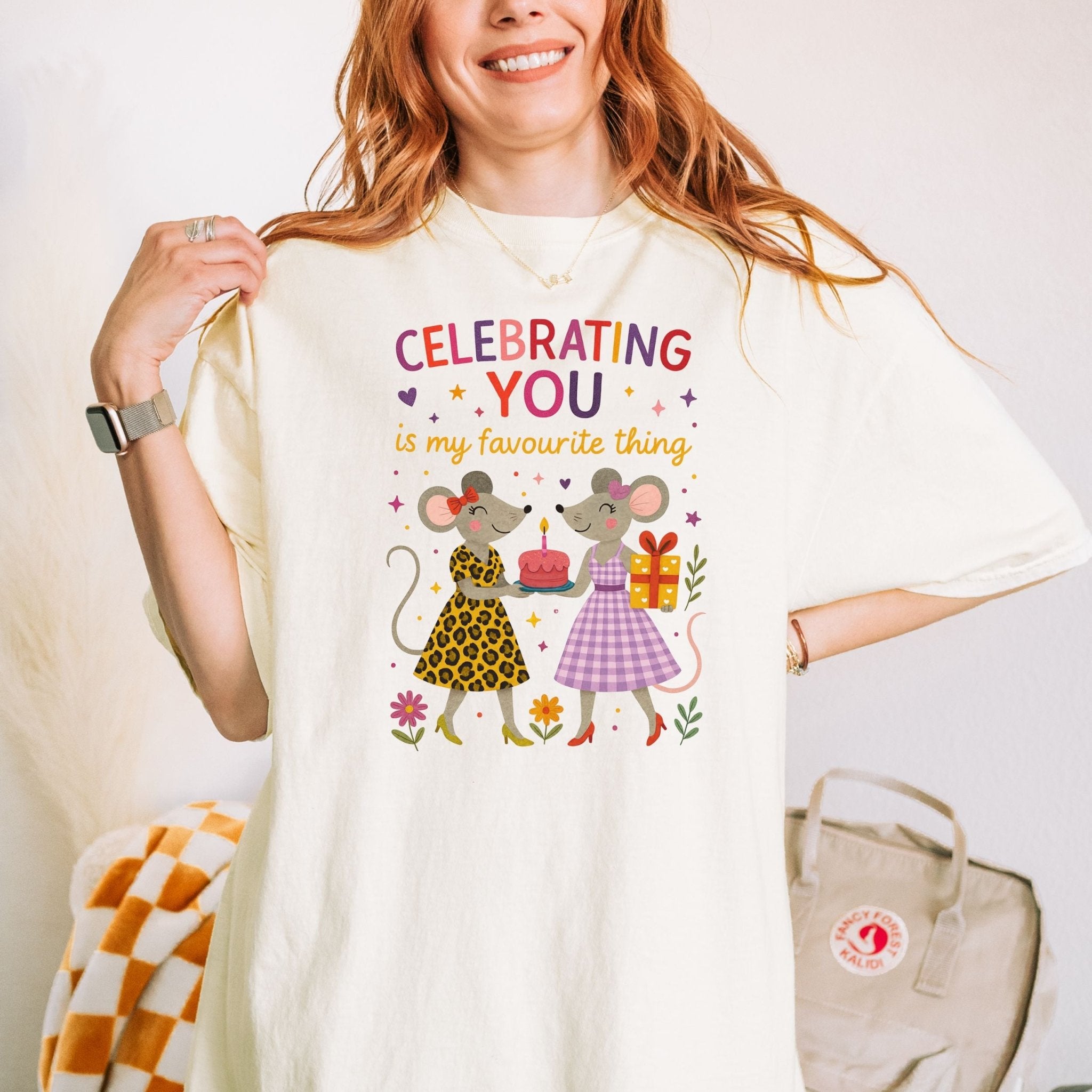 Celebrating You Birthday Shirt, Comfort Colours Mouse Couple Tee, Leopard Gingham Gift Top, Emotional Lesbian Friend T-Shirt - Craig Michael Design