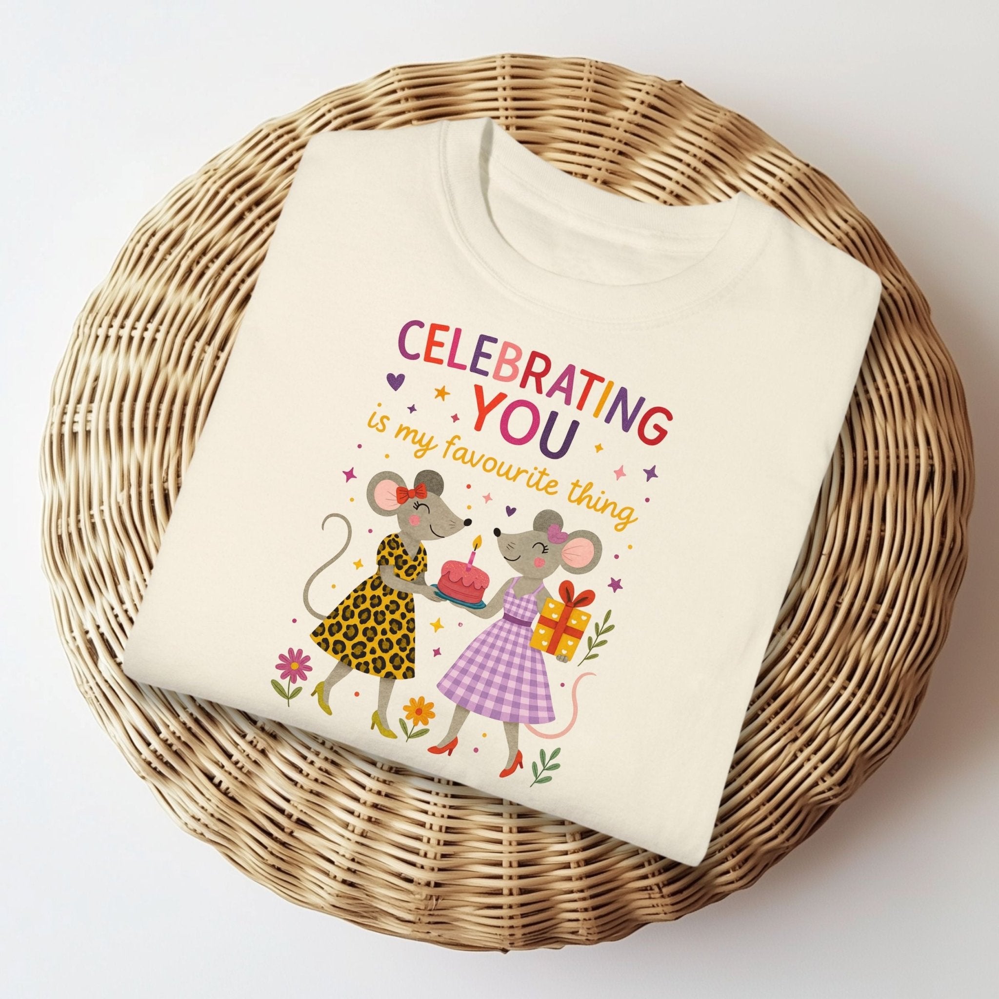 Celebrating You Birthday Shirt, Comfort Colours Mouse Couple Tee, Leopard Gingham Gift Top, Emotional Lesbian Friend T-Shirt - Craig Michael Design