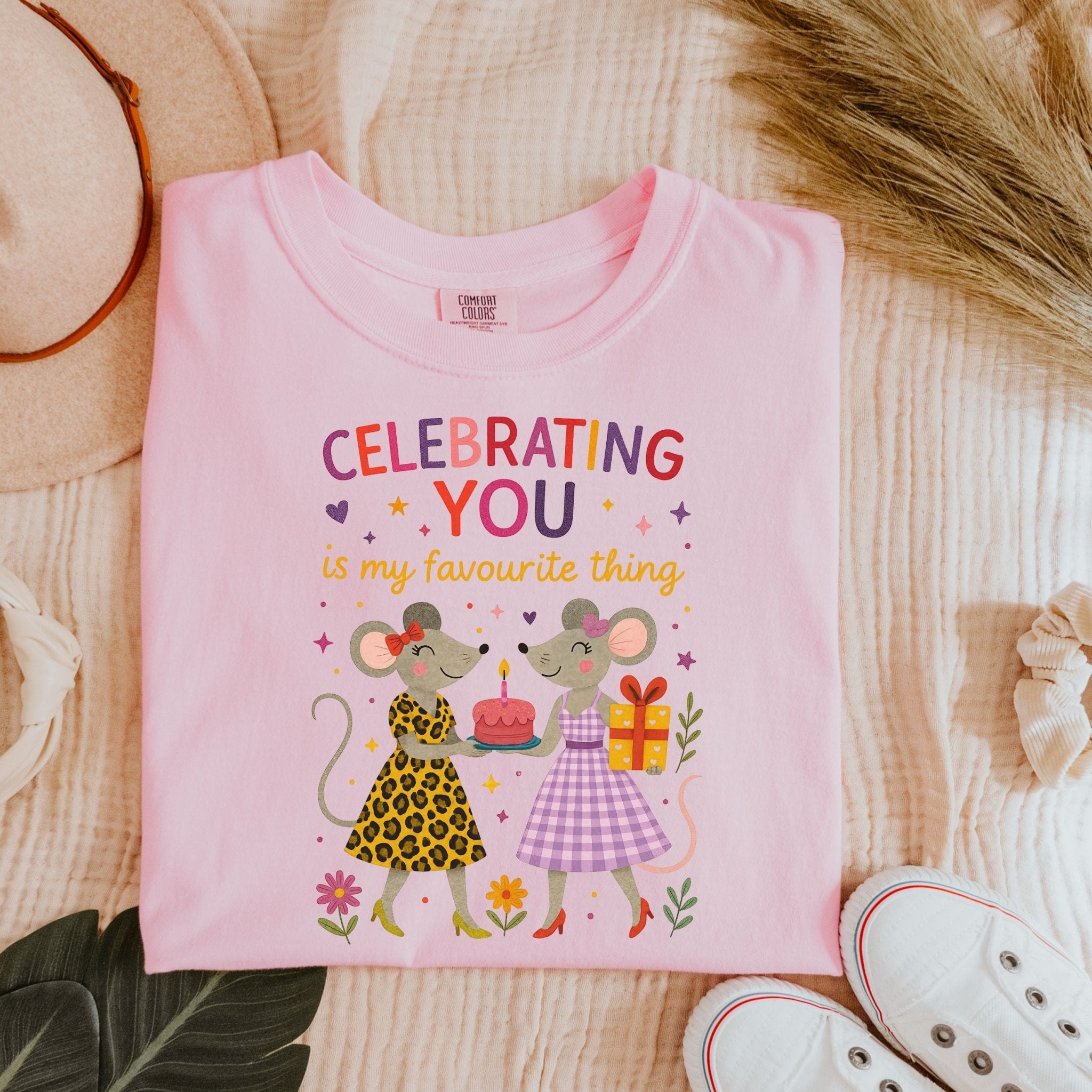 Celebrating You Birthday Shirt, Comfort Colours Mouse Couple Tee, Leopard Gingham Gift Top, Emotional Lesbian Friend T-Shirt - Craig Michael Design