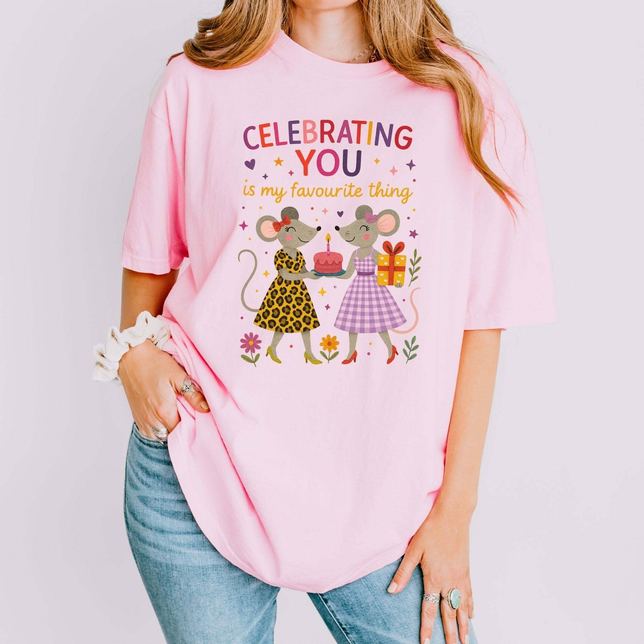 Celebrating You Birthday Shirt, Comfort Colours Mouse Couple Tee, Leopard Gingham Gift Top, Emotional Lesbian Friend T-Shirt - Craig Michael Design