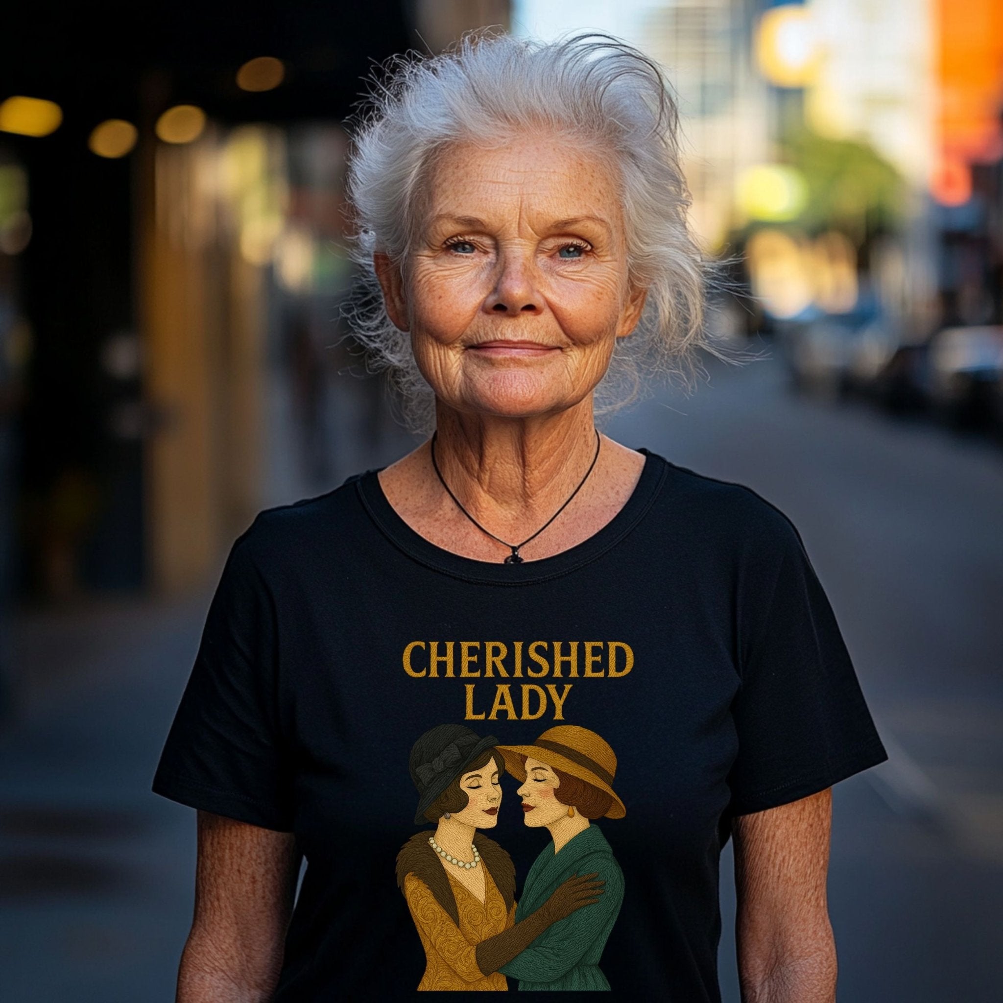 Cherished Lady Tee, 1920s Lesbian Couple T-Shirt, Embroidered Style Vintage Queer Gift, Sapphic Flapper Pride Shirt for Her - Craig Michael Design