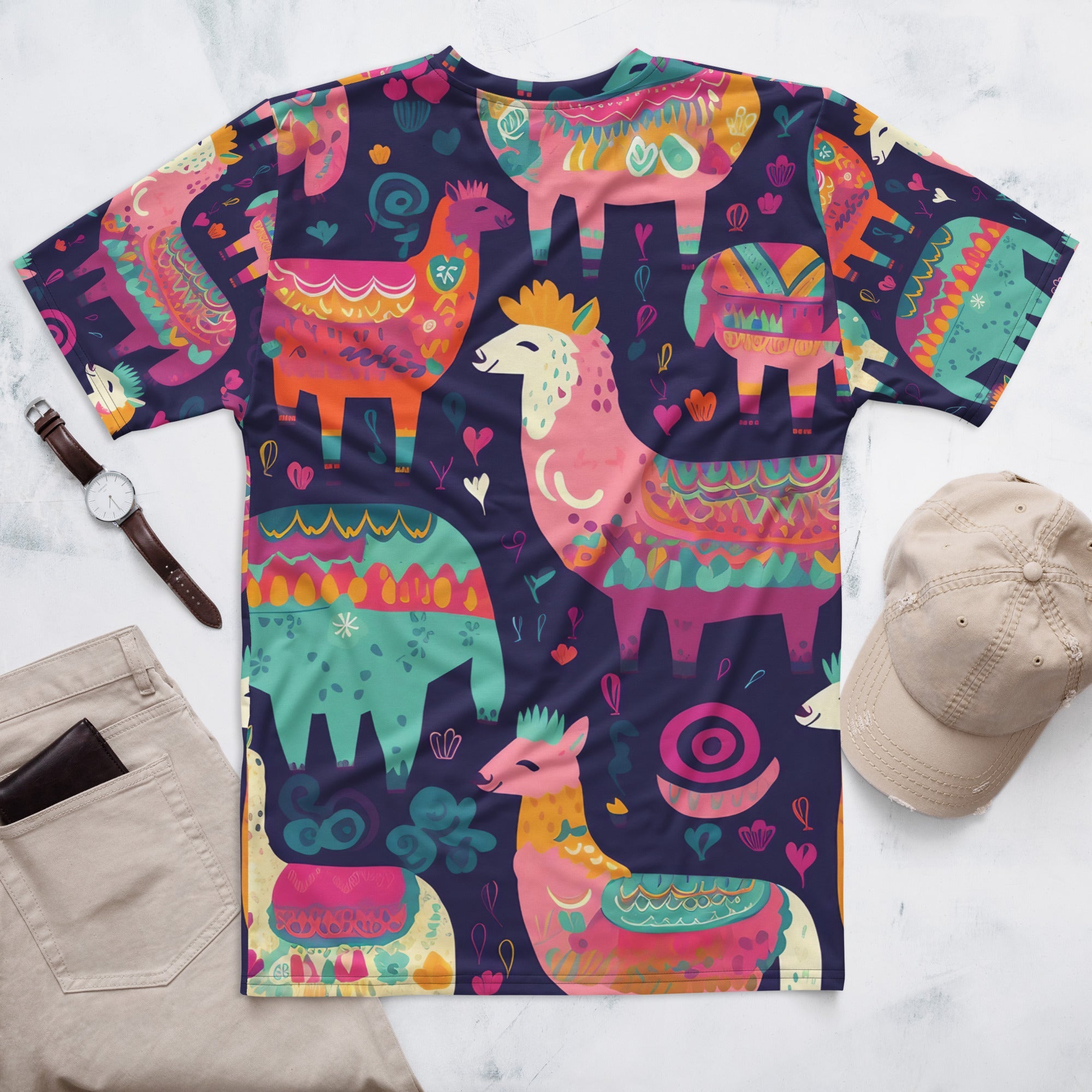 Colorful Alpaca Fiesta All - Over Print T-Shirt – Boho Folk Art Design - Craig Michael Design