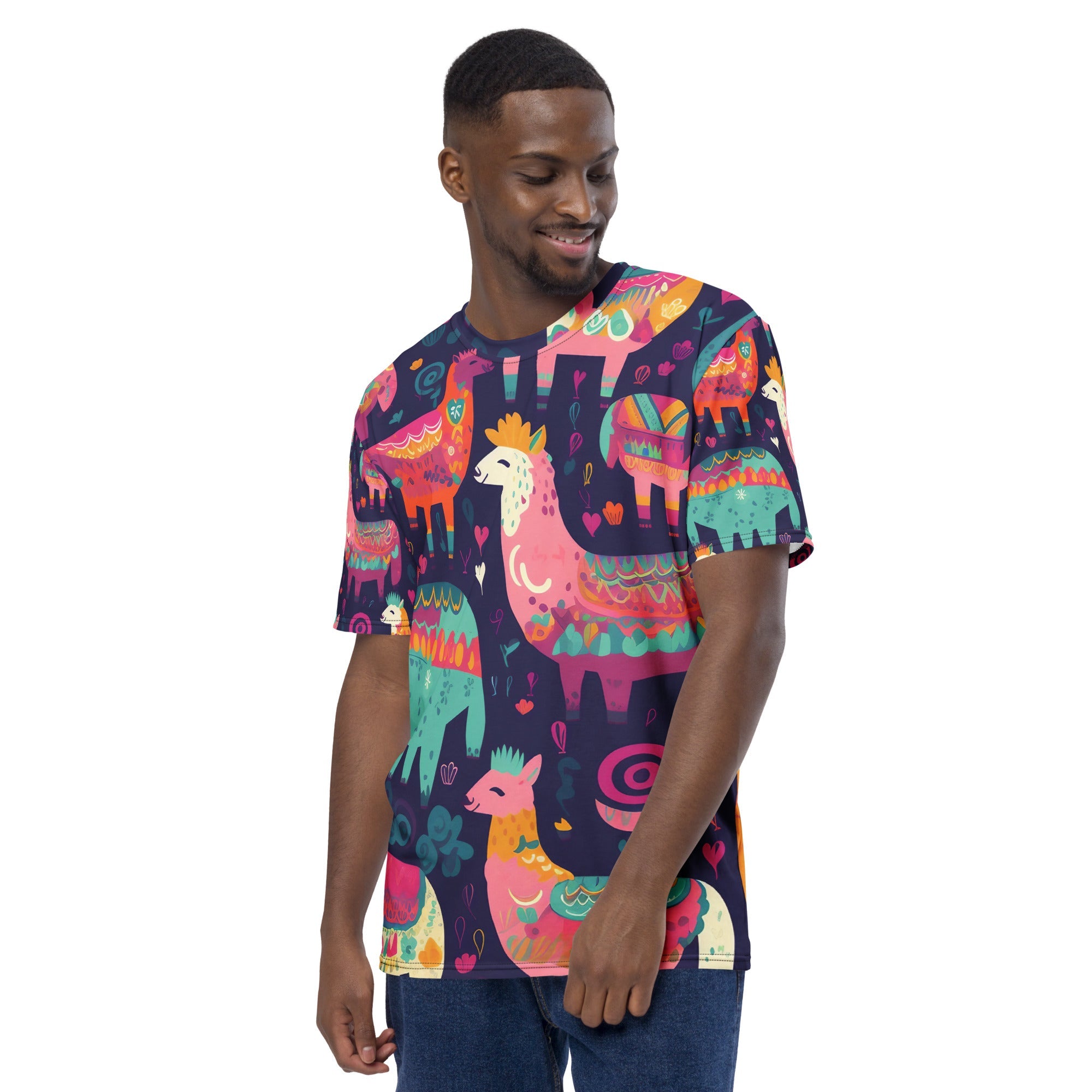 Colorful Alpaca Fiesta All - Over Print T-Shirt – Boho Folk Art Design - Craig Michael Design