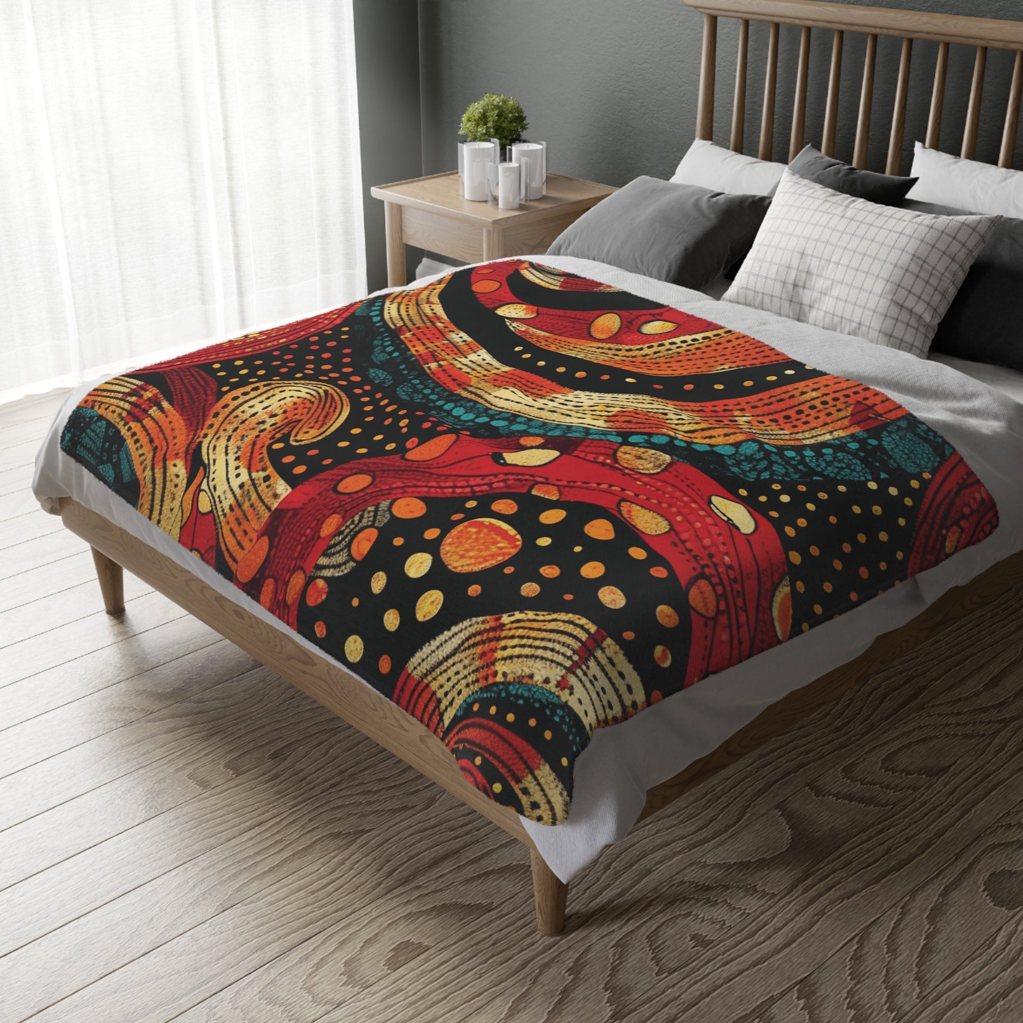 Colourful Indigenous Swirl Pattern Blanket, Unique Artistic Throw Blanket, Cozy Living Room Decor, Vibrant Modern Blanket, Australian Design - Craig Michael Design