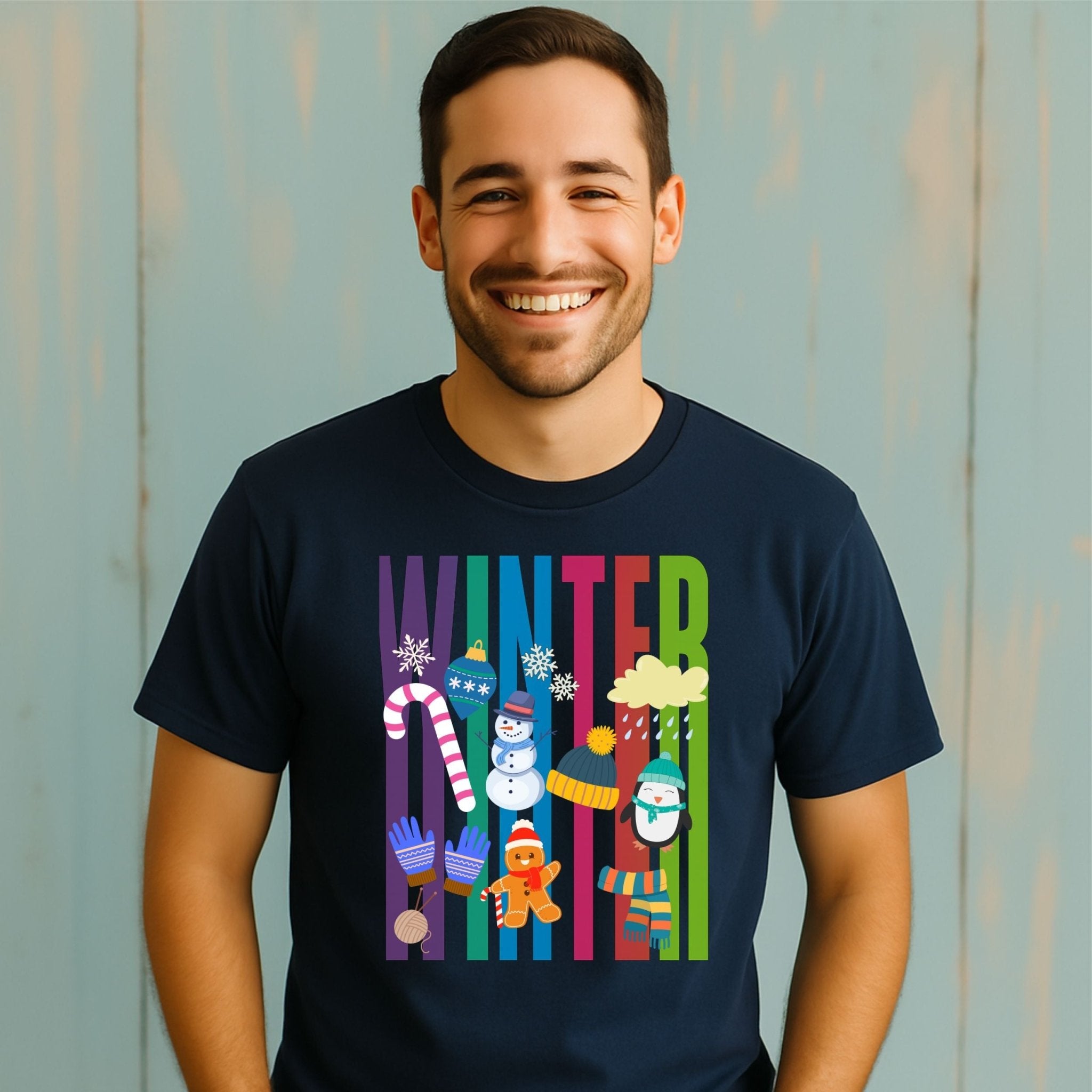 Colourful Winter Shirt, Bright Penguin Snowman Christmas Tee, Fun Holiday Gift - Craig Michael Design