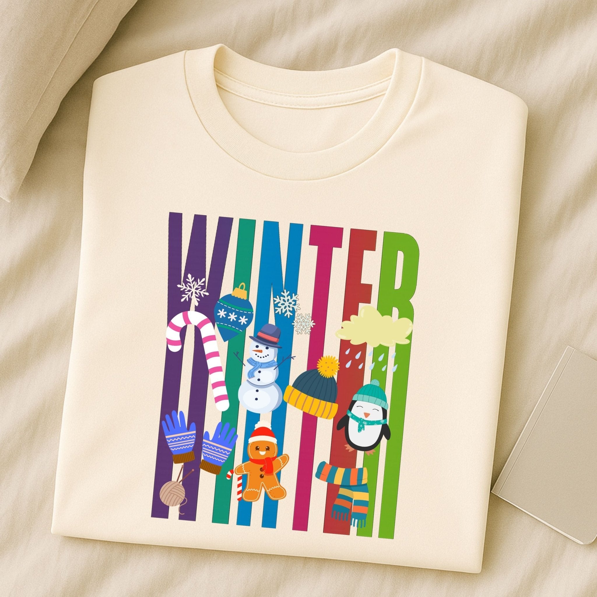 Colourful Winter Shirt, Bright Penguin Snowman Christmas Tee, Fun Holiday Gift - Craig Michael Design