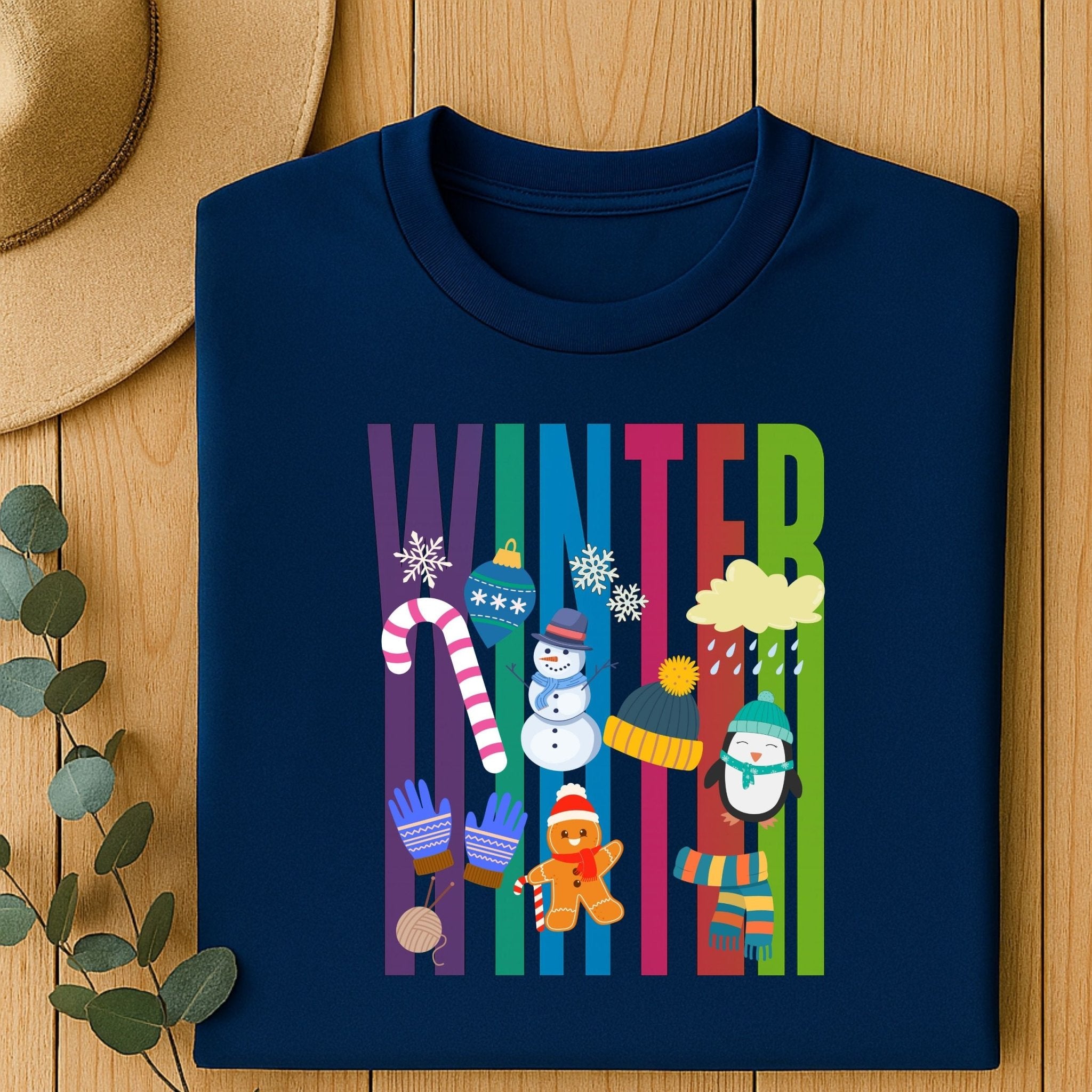 Colourful Winter Shirt, Bright Penguin Snowman Christmas Tee, Fun Holiday Gift - Craig Michael Design