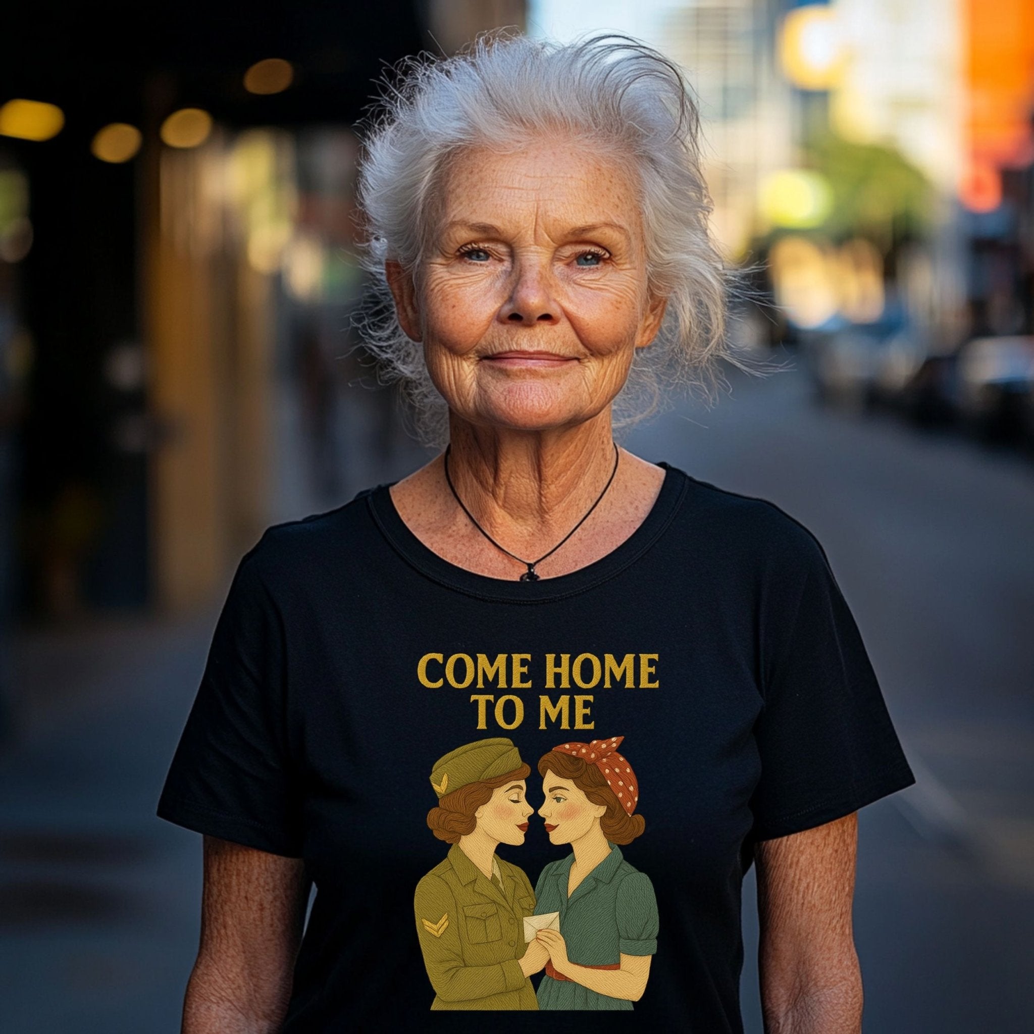 Come Home to Me Tee, 1940s Lesbian Couple T-Shirt, Embroidered Style Queer Longing Shirt, Vintage Wartime Pride Gift for Her - Craig Michael Design