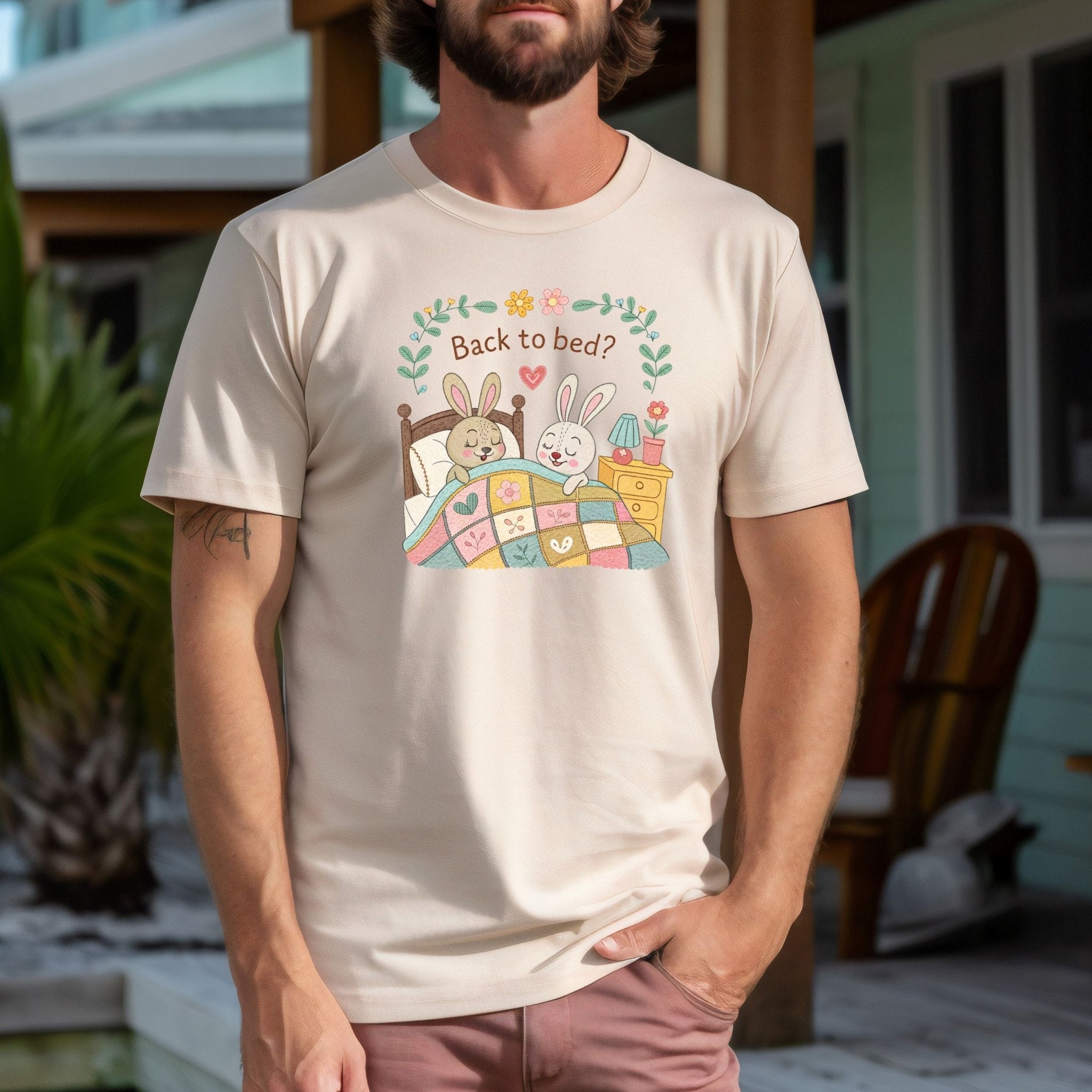 Cottagecore Bunny Couple Shirt, Whimsical Bedtime Design Tee, LGBTQ Anniversary or Birthday Gift, Sweet Sleepy Pair T-Shirt for Him or Him - Craig Michael Design