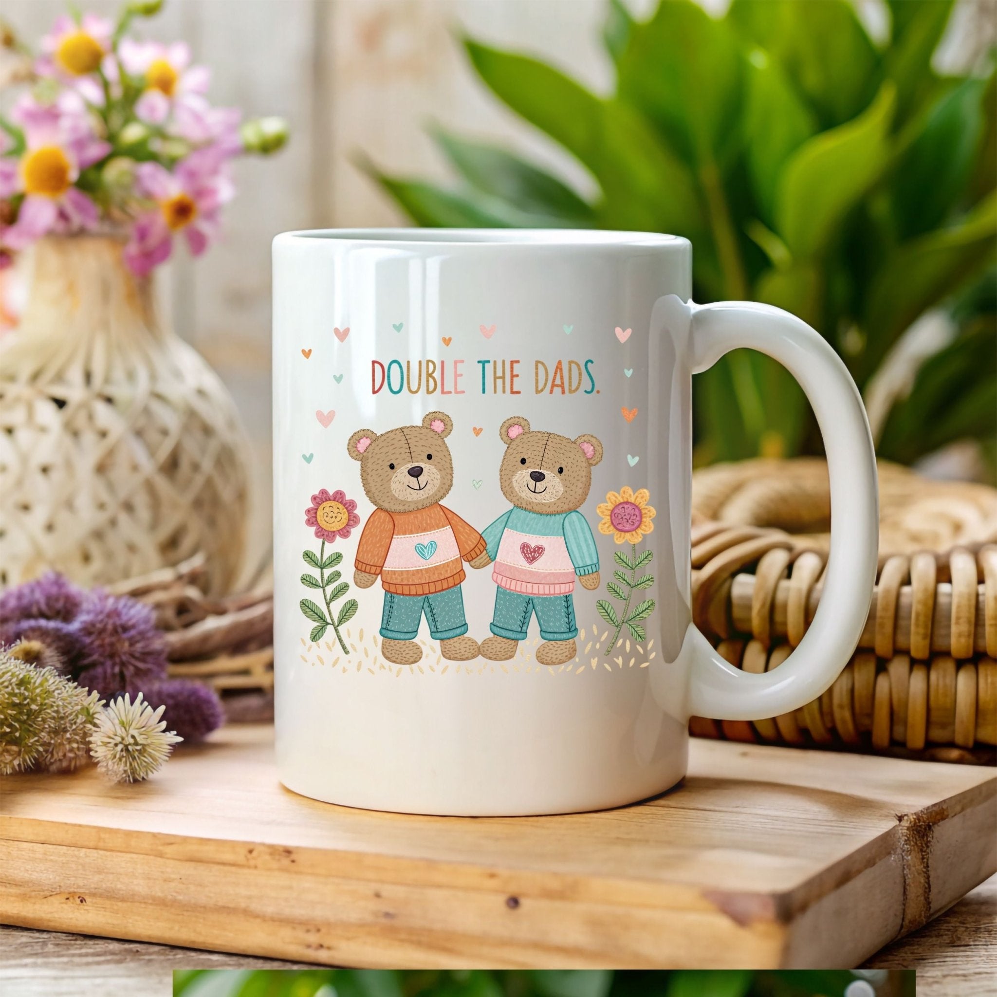 Cottagecore Gay Fathers Day Mug, Double the Dads Pride Mug - Craig Michael Design