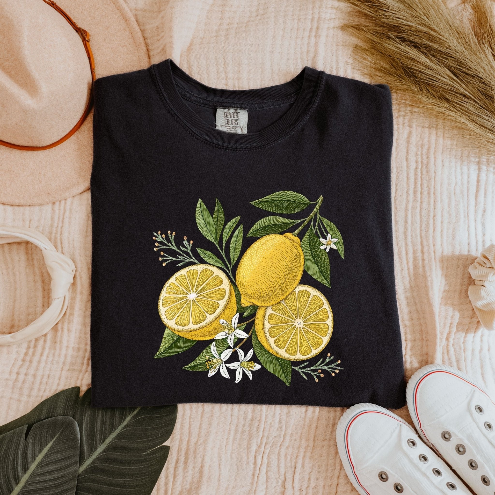Cottagecore Lemon T-Shirt – Embroidered Style Fruit Design - Craig Michael Design