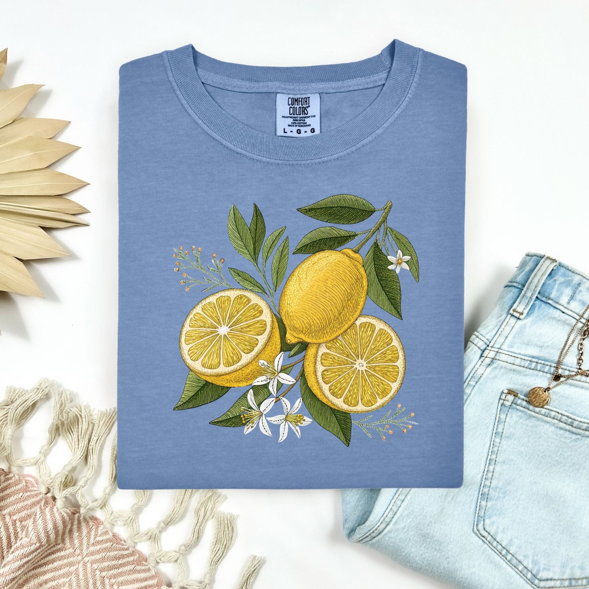 Cottagecore Lemon T-Shirt – Embroidered Style Fruit Design - Craig Michael Design