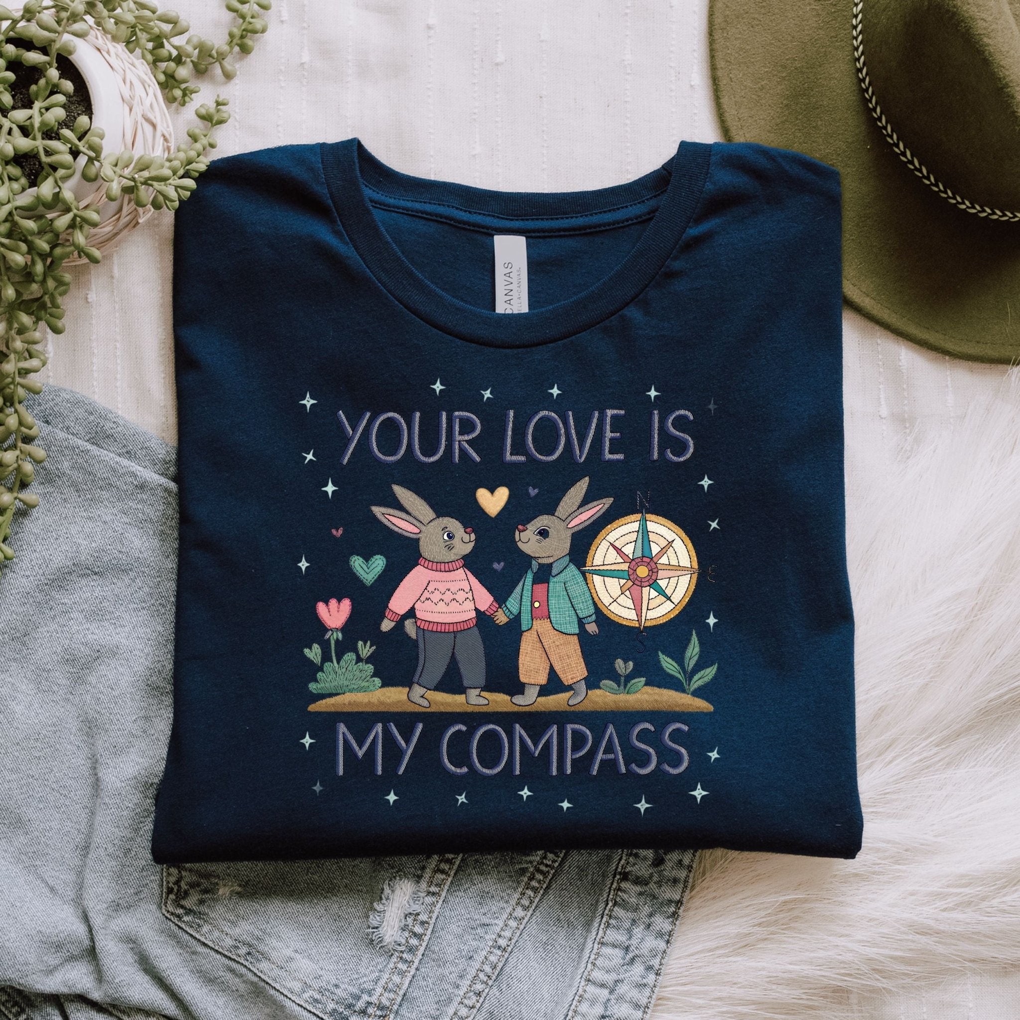 Cottagecore LGBTQ Gay Bunny Couple T-Shirt, Your Love Is My Compass - Craig Michael Design