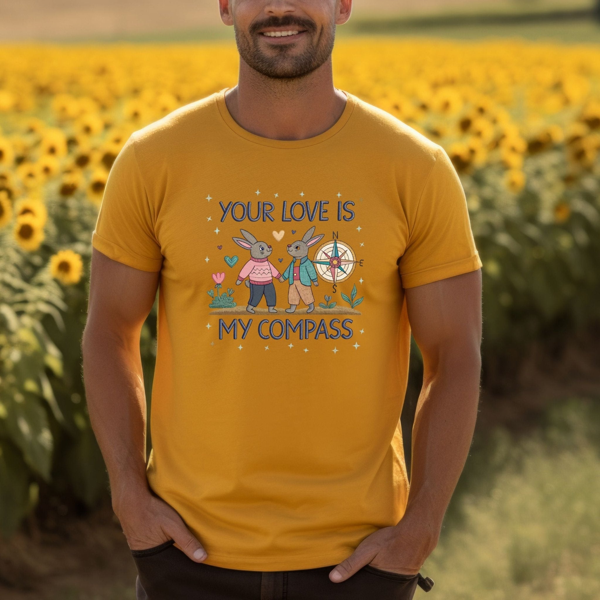 Cottagecore LGBTQ Gay Bunny Couple T-Shirt, Your Love Is My Compass - Craig Michael Design