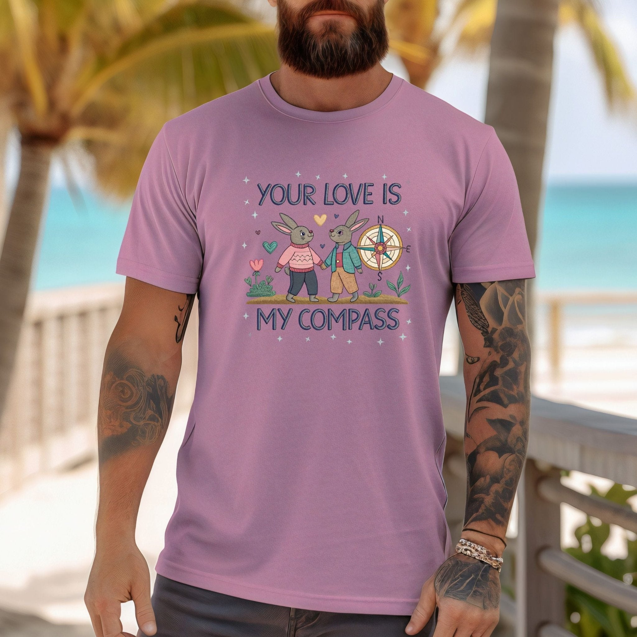 Cottagecore LGBTQ Gay Bunny Couple T-Shirt, Your Love Is My Compass - Craig Michael Design