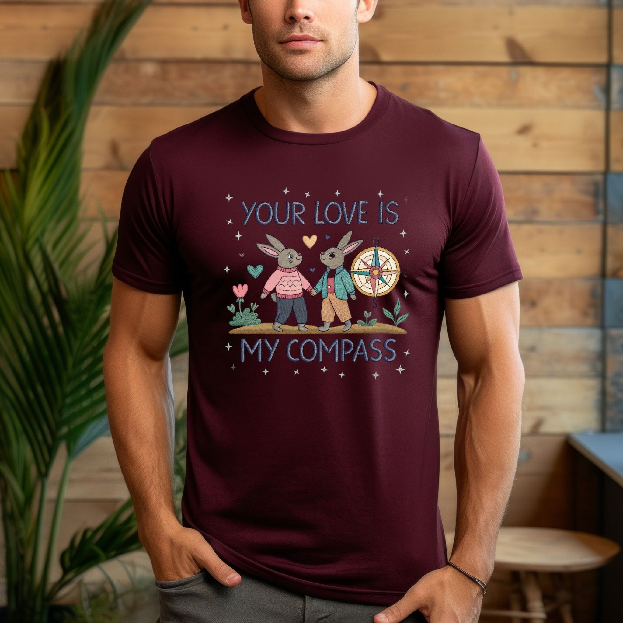 Cottagecore LGBTQ Gay Bunny Couple T-Shirt, Your Love Is My Compass - Craig Michael Design