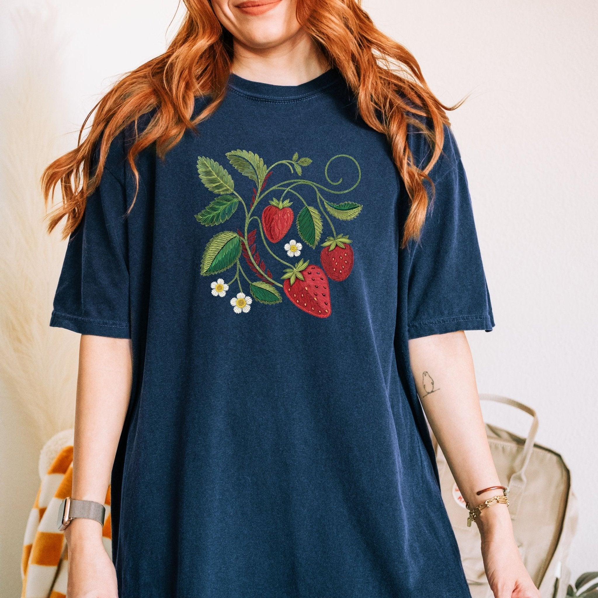 Cottagecore Strawberry Shirt, Botanical Fruit Tee - Craig Michael Design