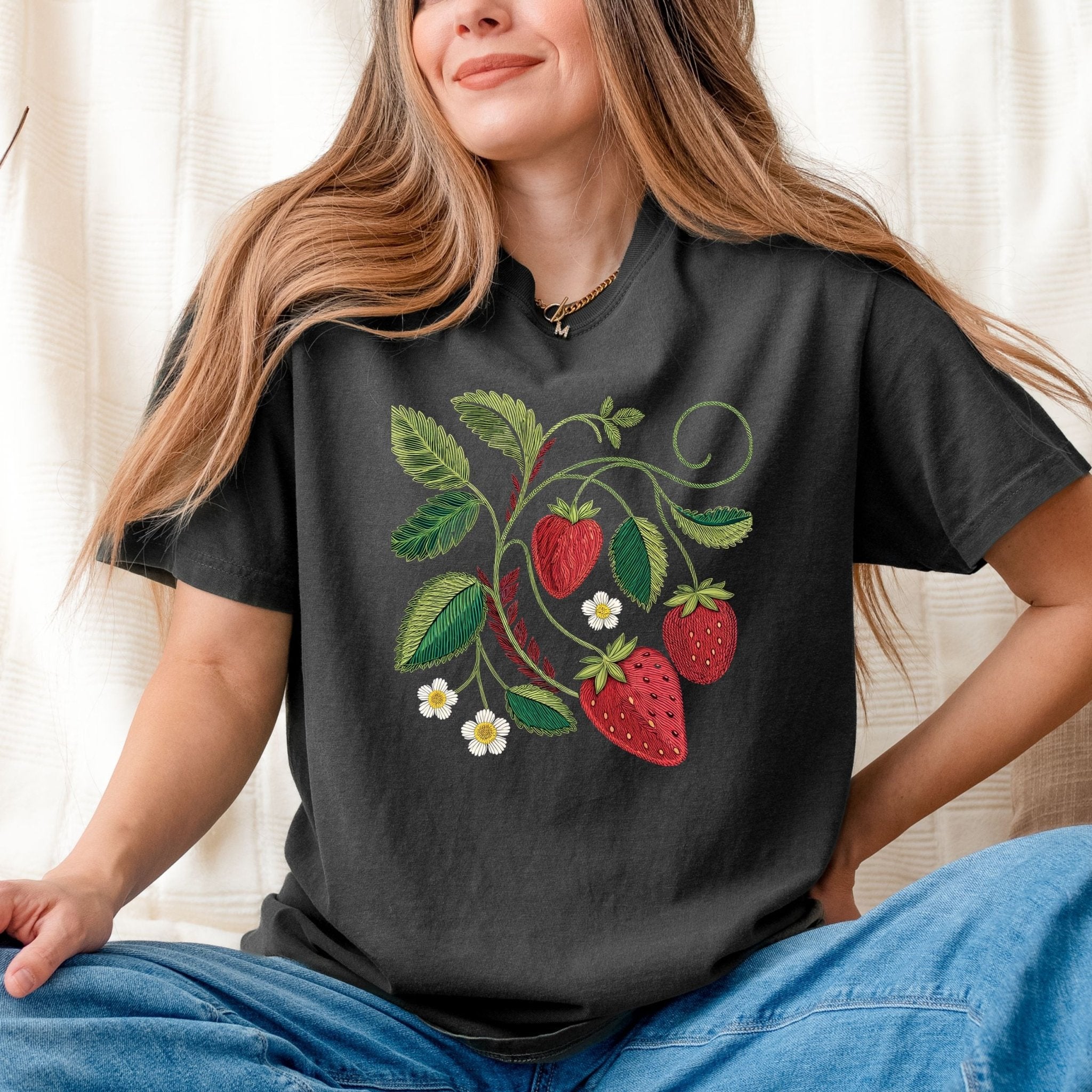 Cottagecore Strawberry Shirt, Botanical Fruit Tee - Craig Michael Design