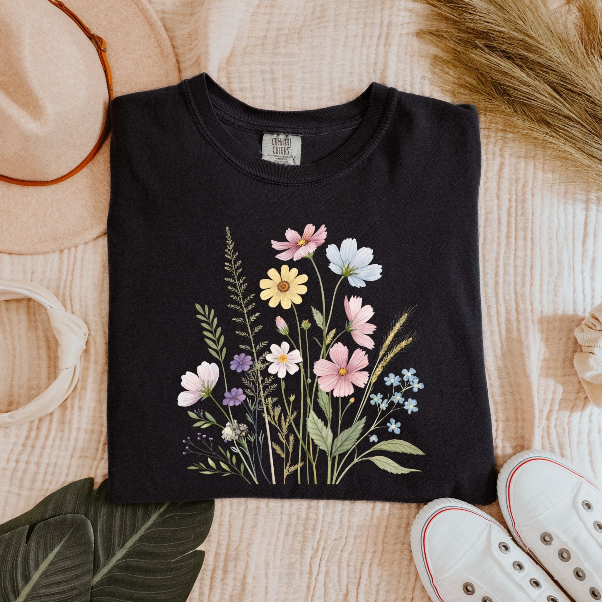 Cottagecore Watercolor Floral T-Shirt, Wildflower Bouquet Tee - Craig Michael Design