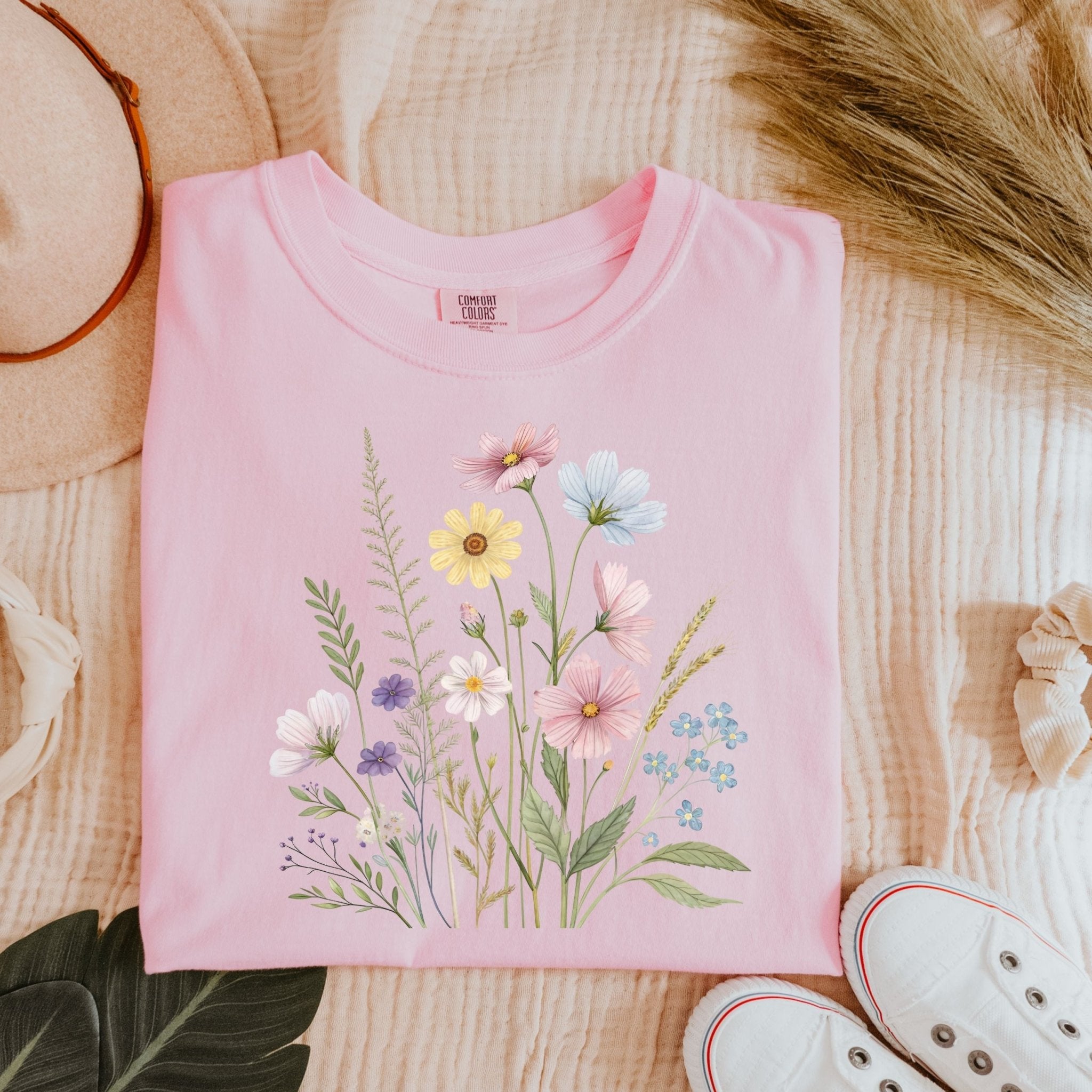 Cottagecore Watercolor Floral T-Shirt, Wildflower Bouquet Tee - Craig Michael Design