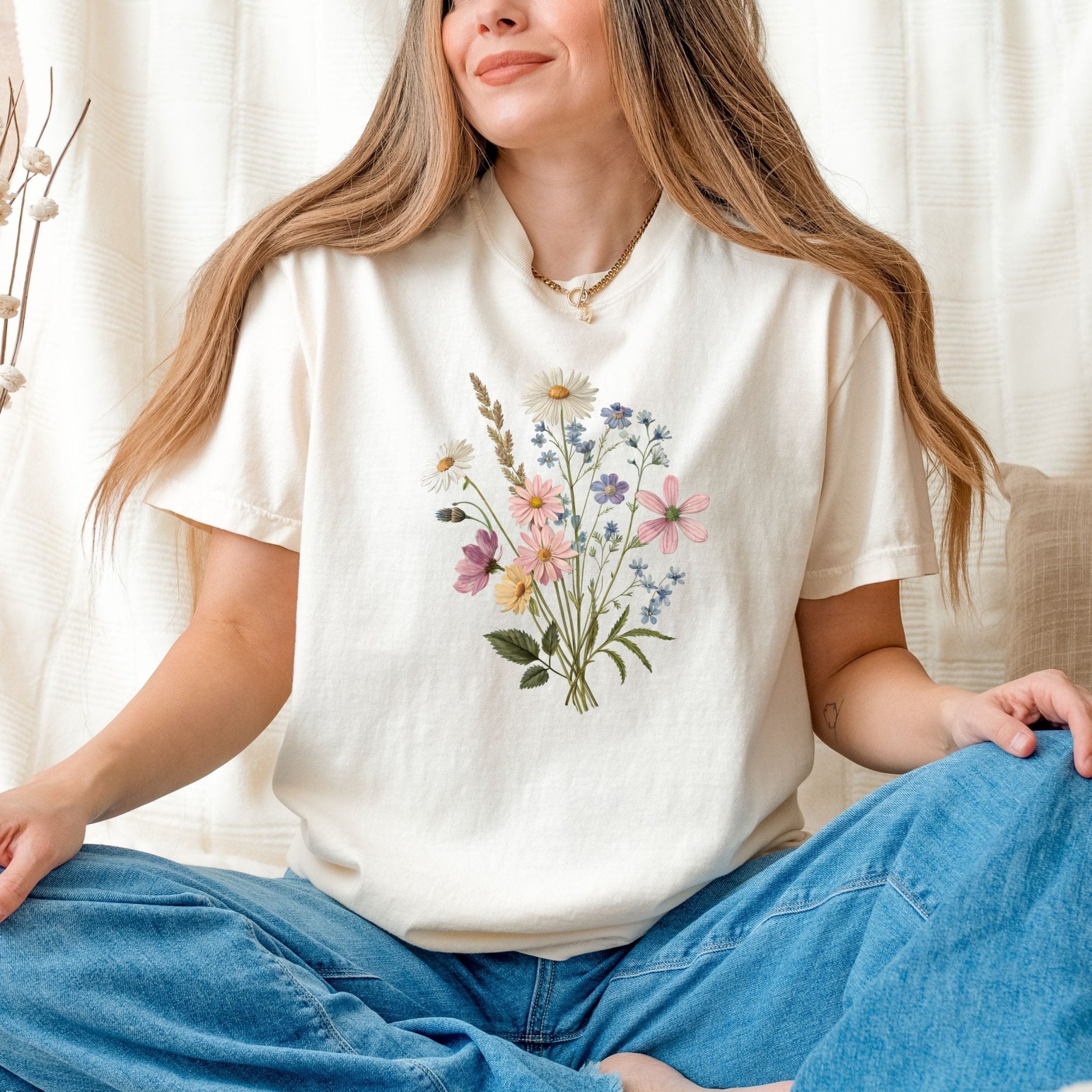 Cottagecore Wildflower Bouquet T-Shirt, Vintage Botanical Floral Tee - Craig Michael Design