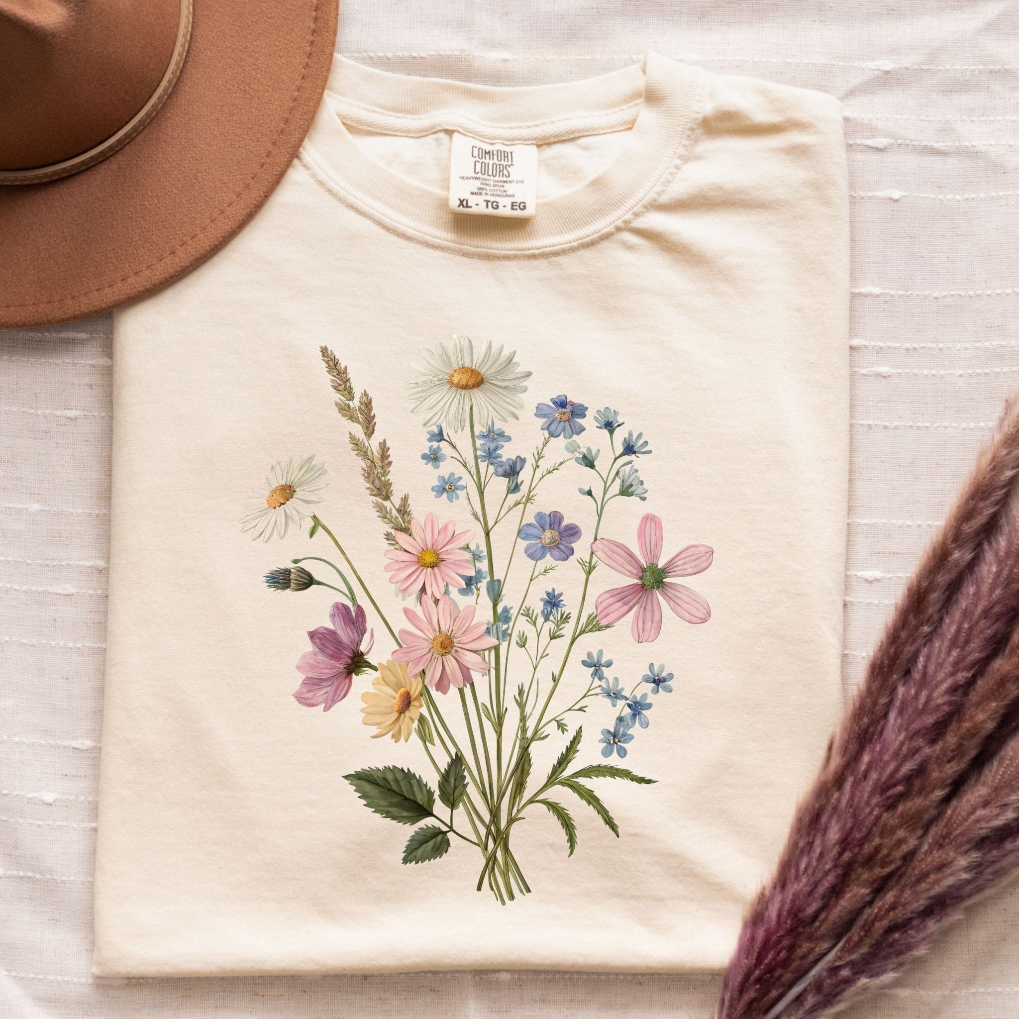 Cottagecore Wildflower Bouquet T-Shirt, Vintage Botanical Floral Tee - Craig Michael Design