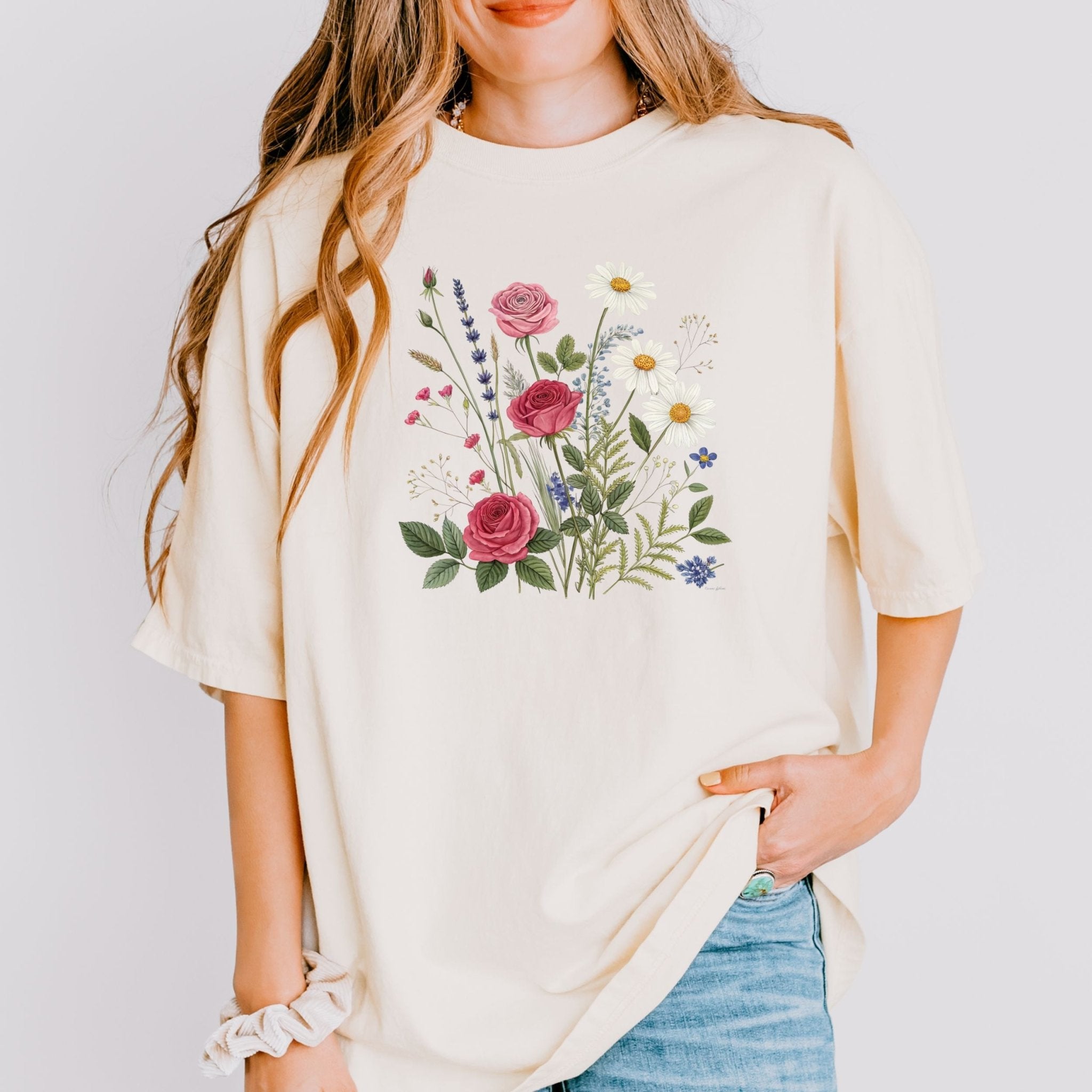 Cottagecore Wildflower T-Shirt, Rose Daisy and Lavender Tee - Craig Michael Design