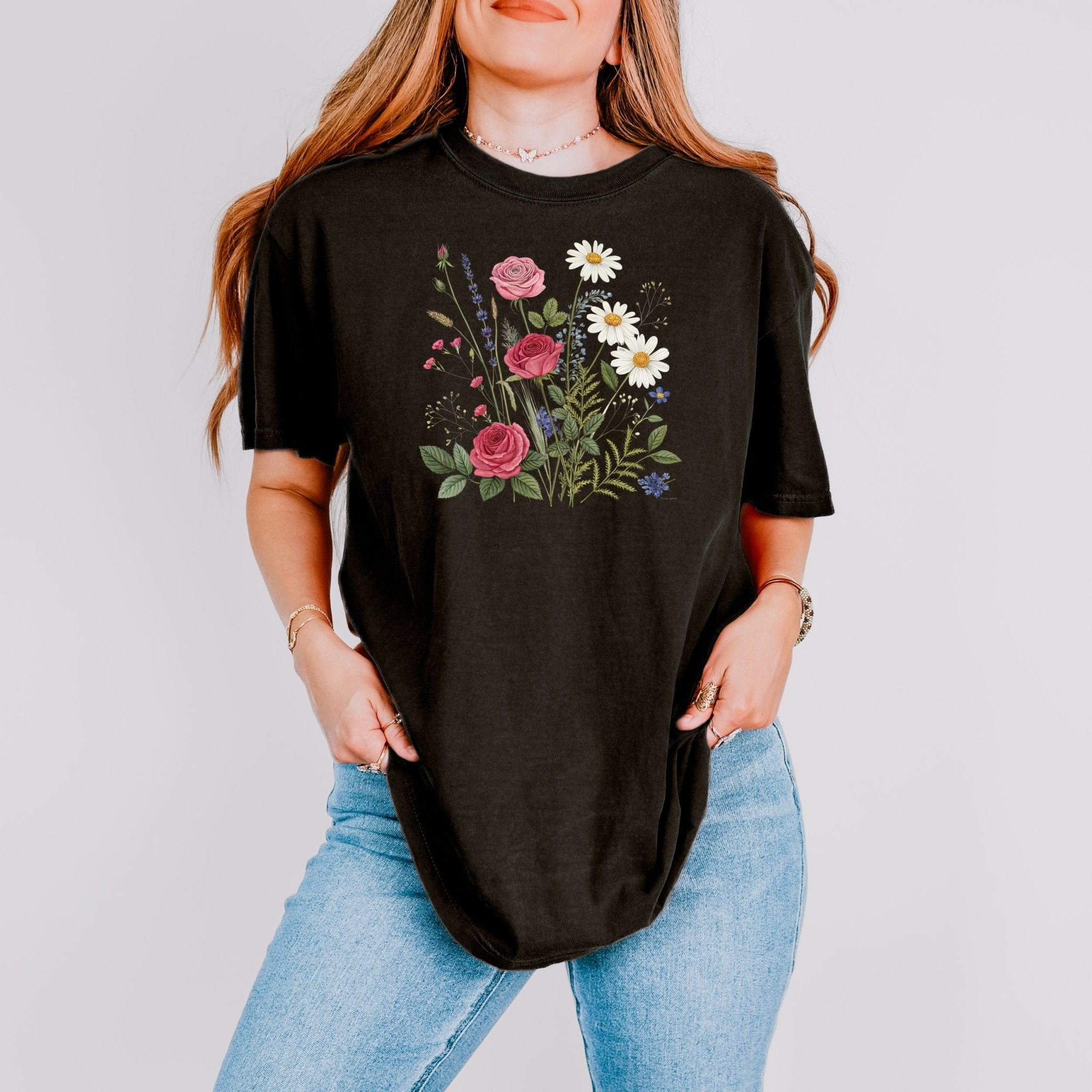 Cottagecore Wildflower T-Shirt, Rose Daisy and Lavender Tee - Craig Michael Design
